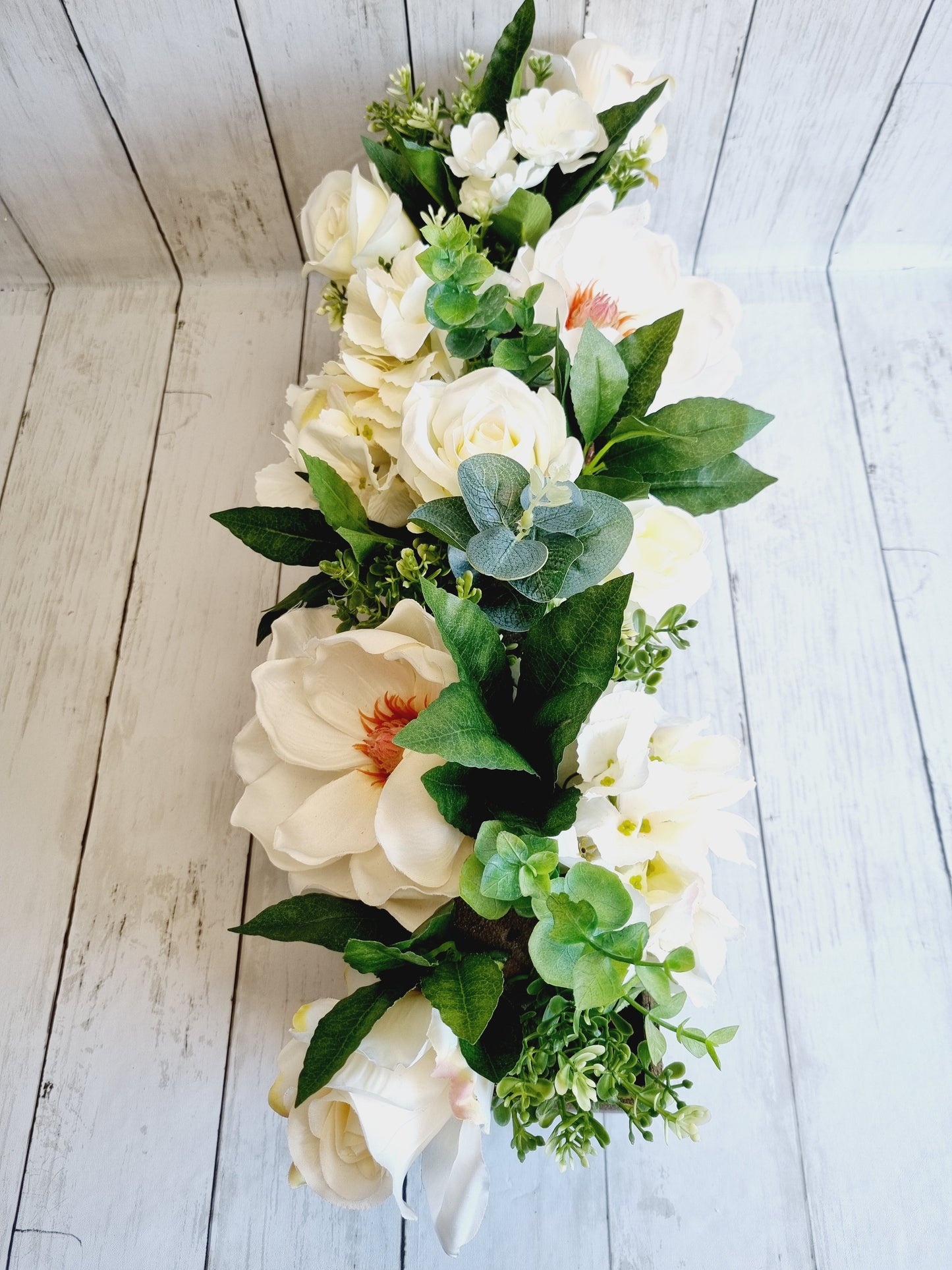 Luxury white magnolia and hydrangea floral arrangement