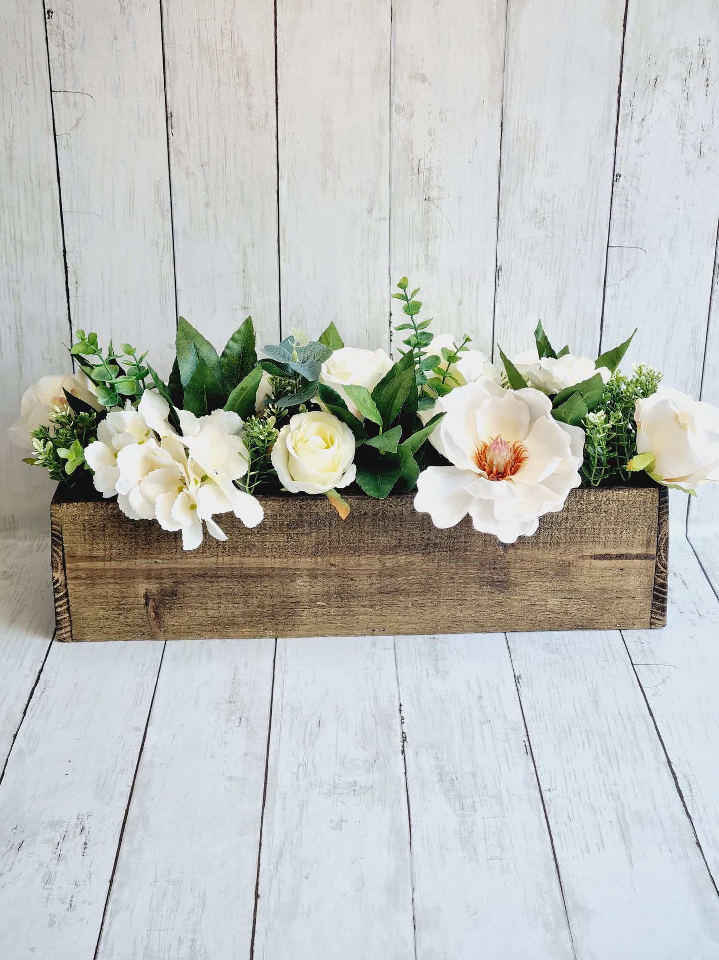 Luxury white magnolia and hydrangea floral arrangement