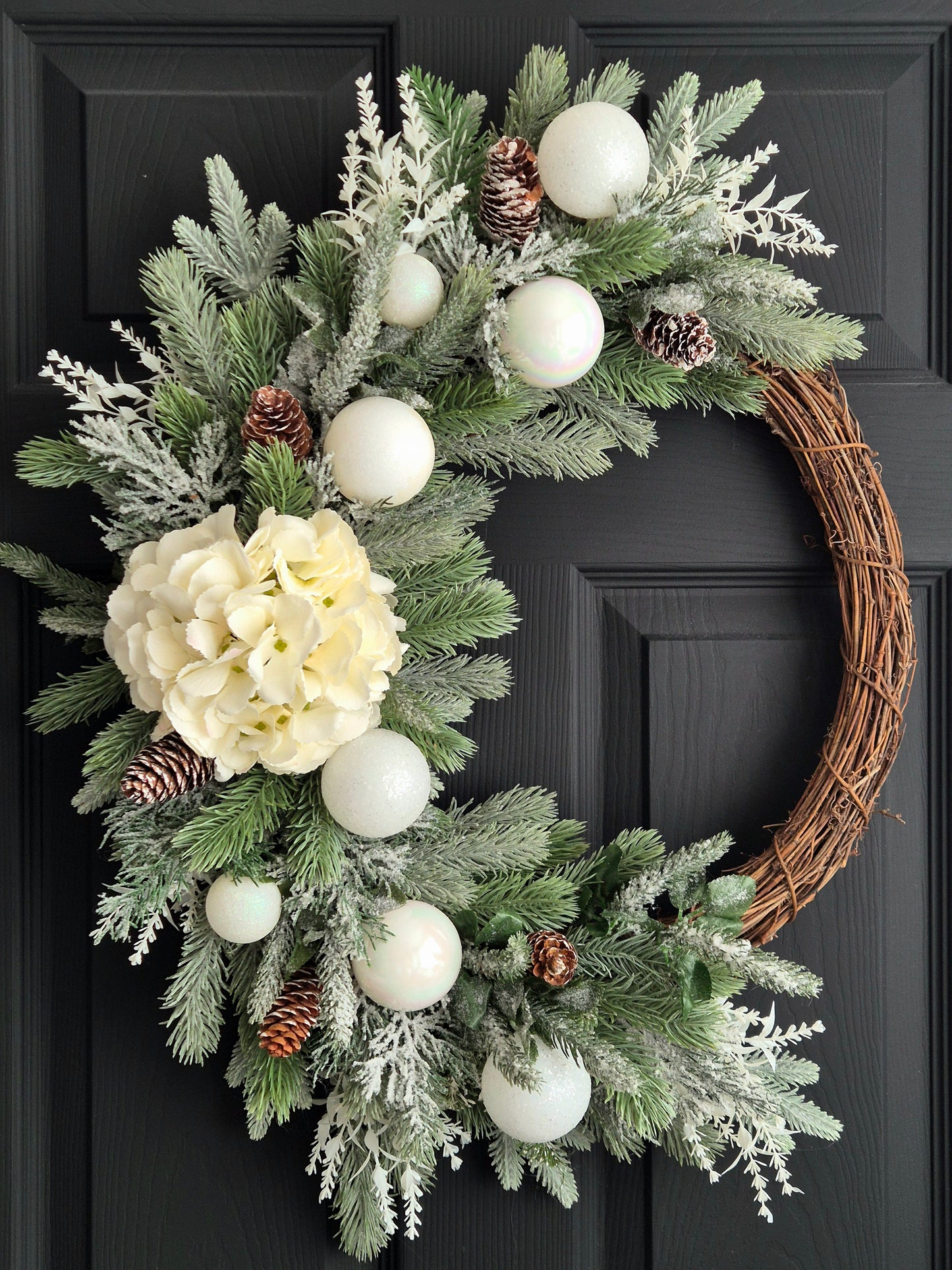 Luxury white hydrangea Christmas wreath