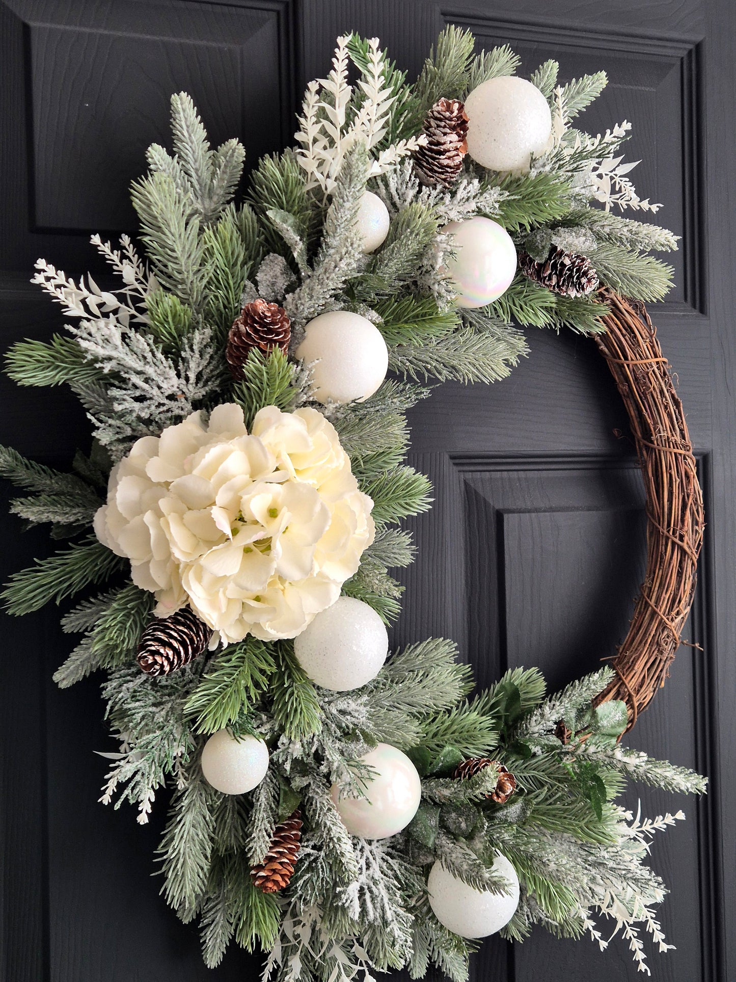 Luxury white hydrangea Christmas wreath