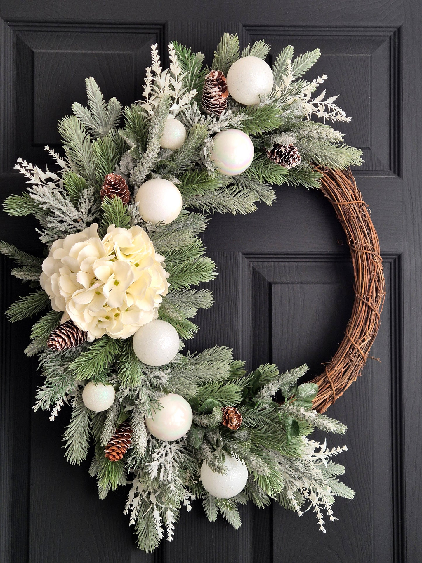 Luxury white hydrangea Christmas wreath