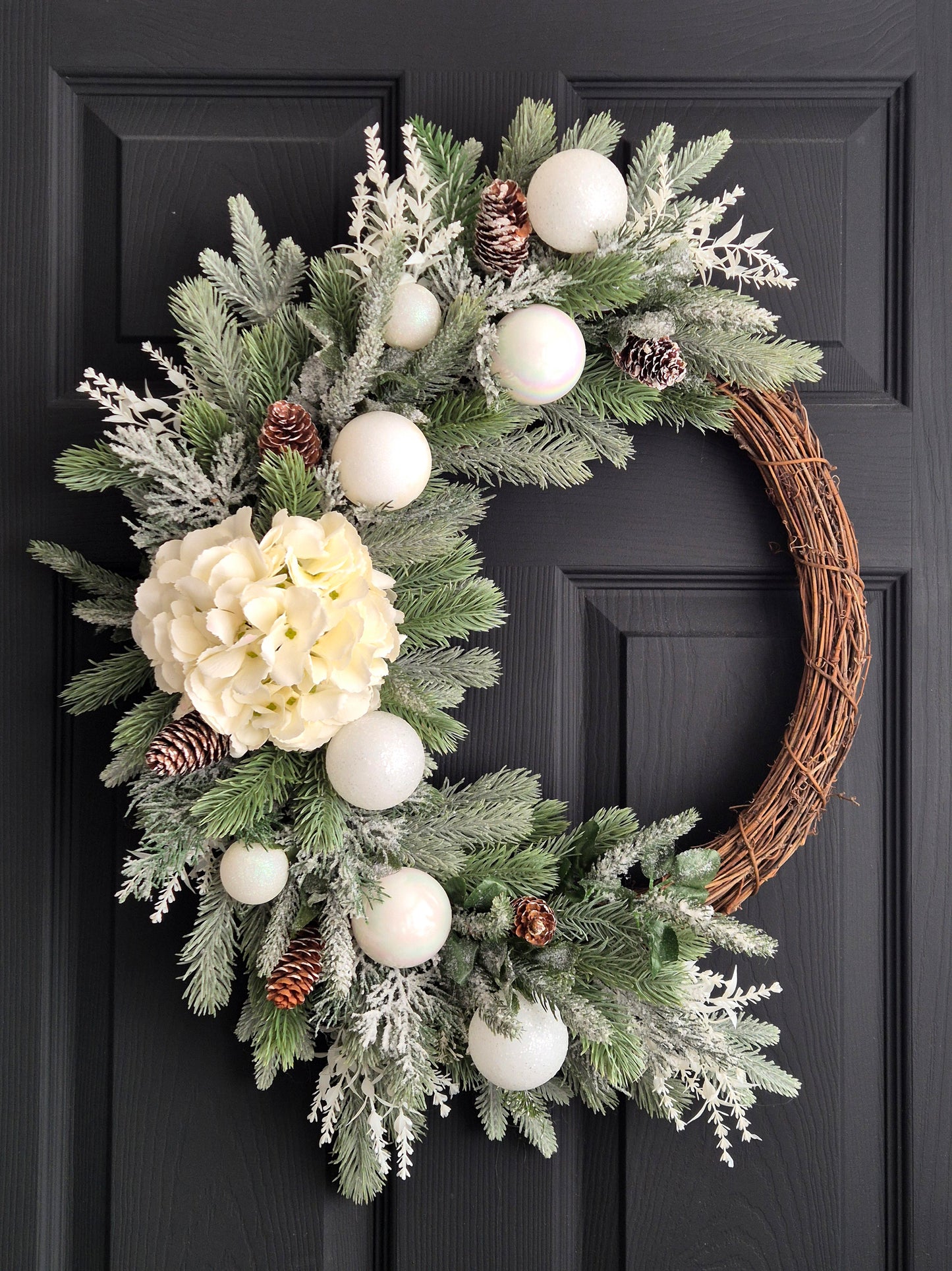 Luxury white hydrangea Christmas wreath