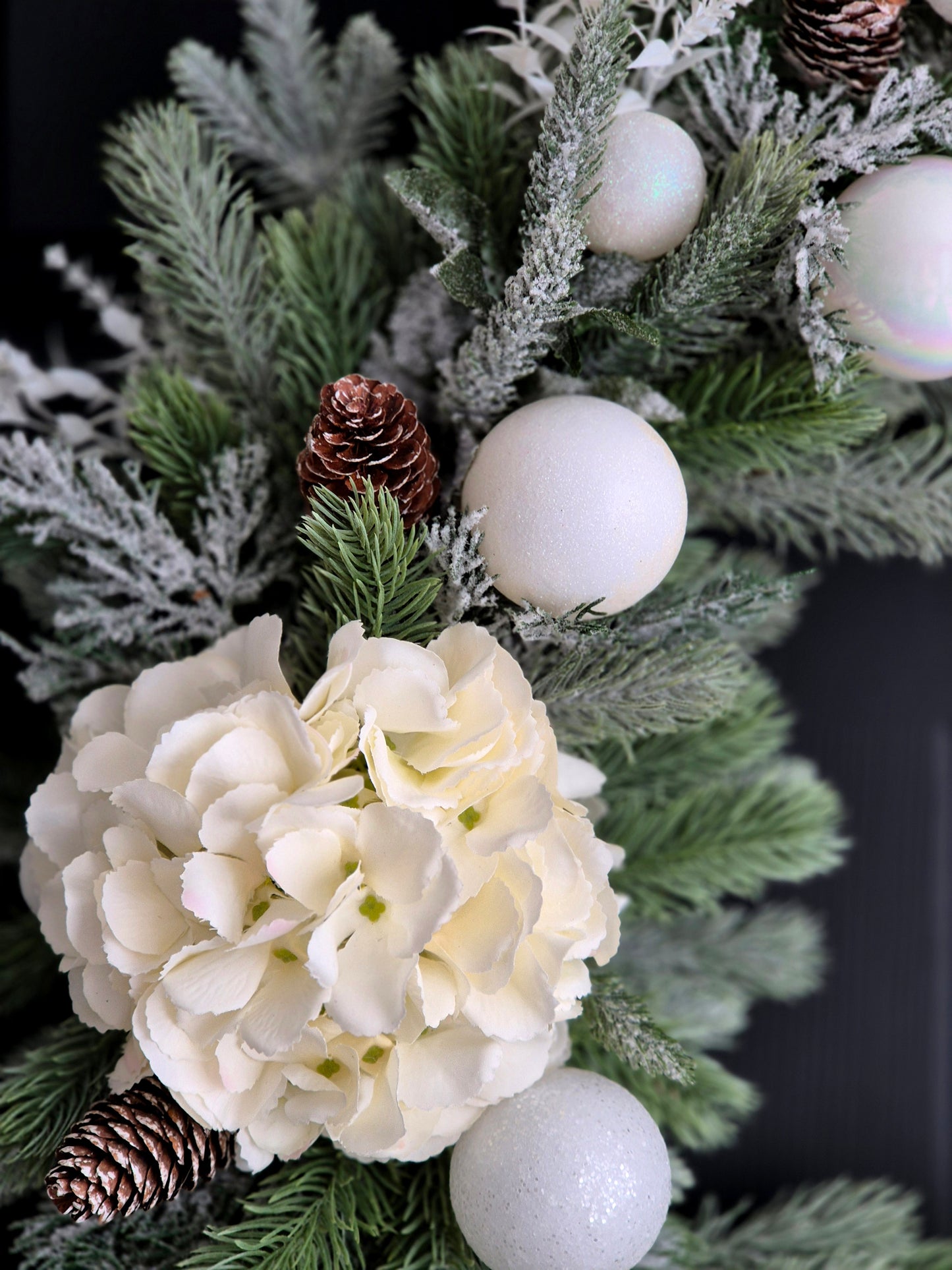 Luxury white hydrangea Christmas wreath