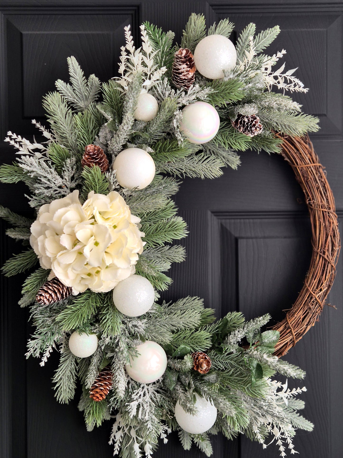 Luxury white hydrangea Christmas wreath