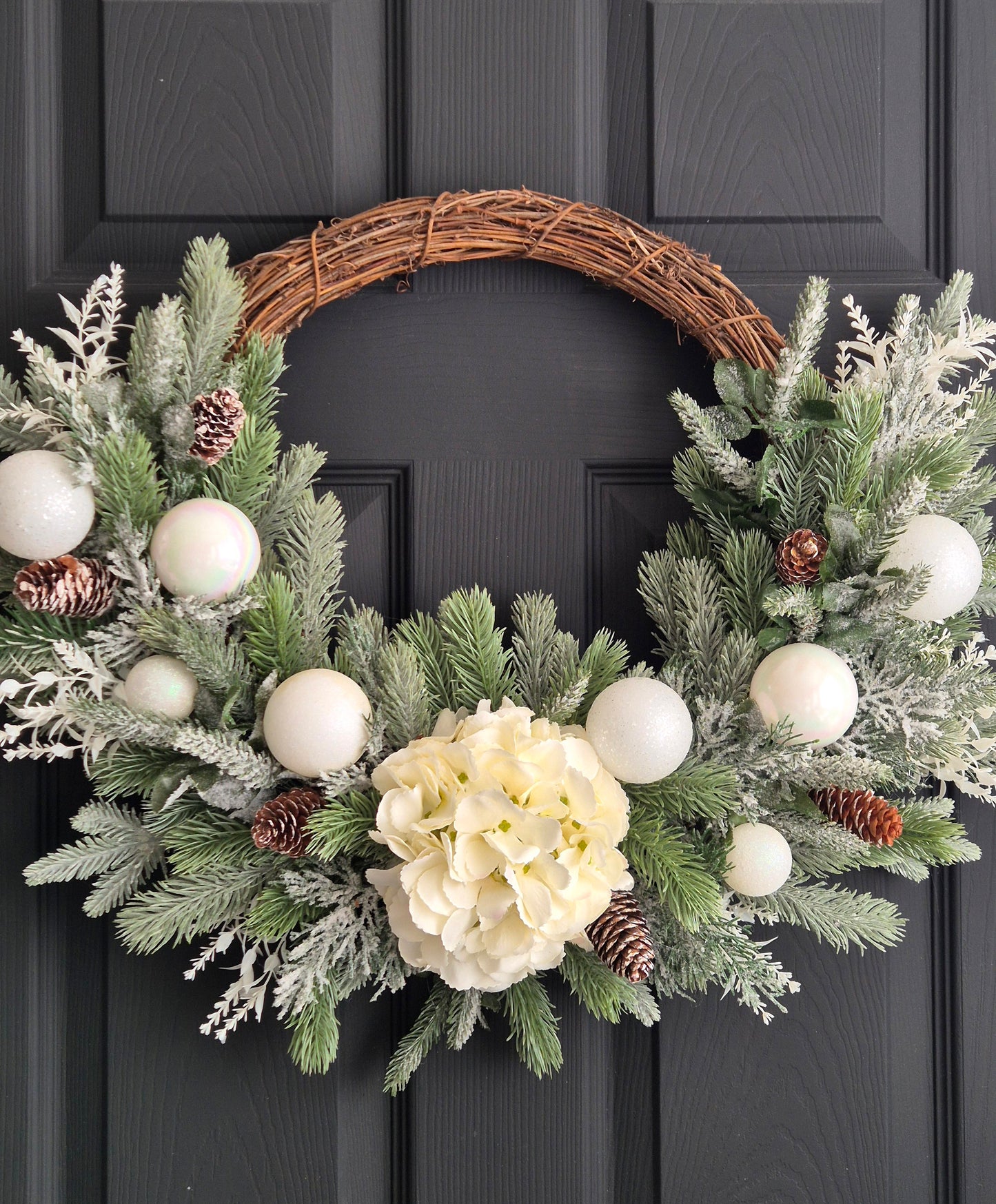 Luxury white hydrangea Christmas wreath