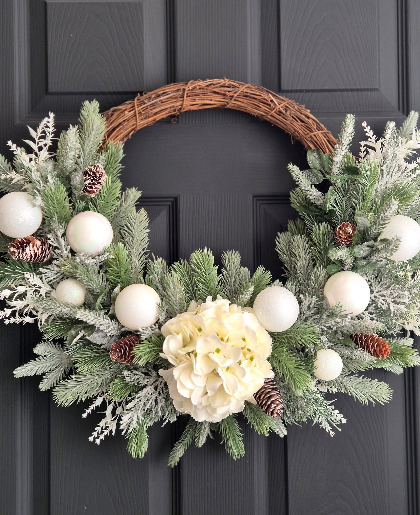 Luxury white hydrangea Christmas wreath