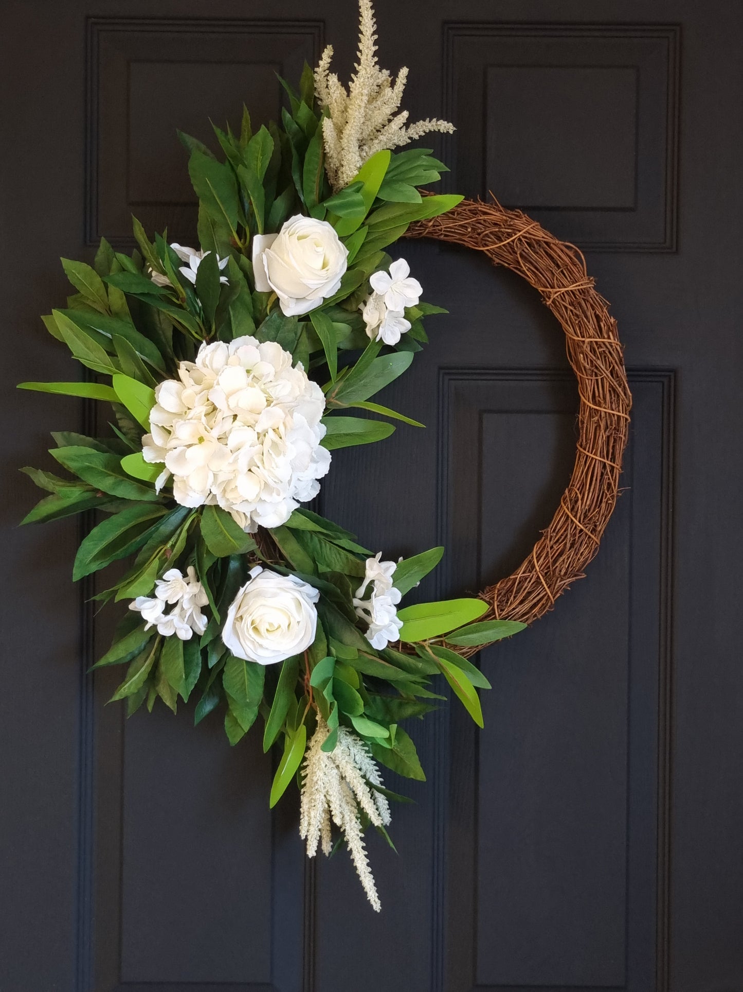 Real touch white hydrangea and rose front door wreath