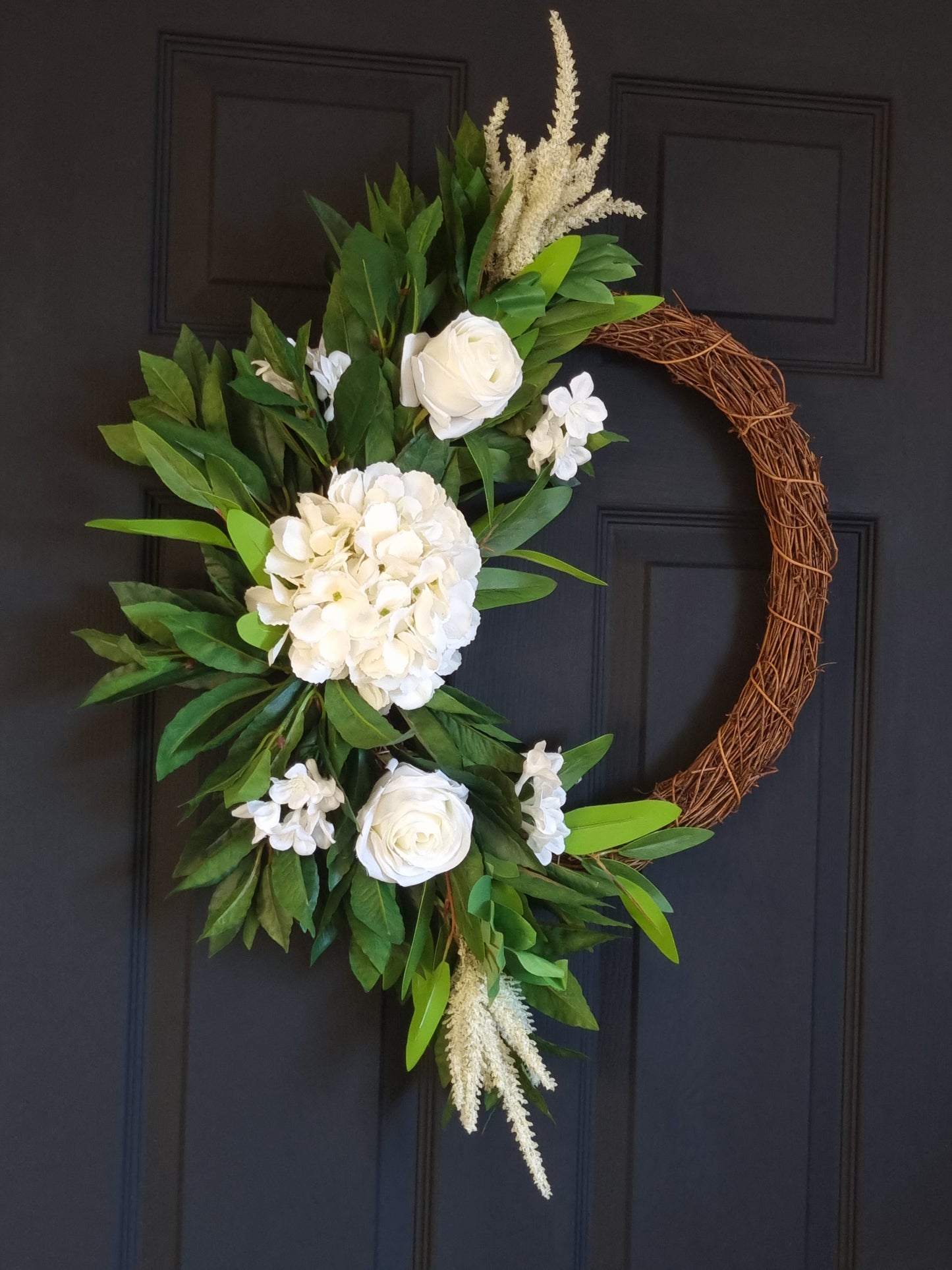 Real touch white hydrangea and rose front door wreath