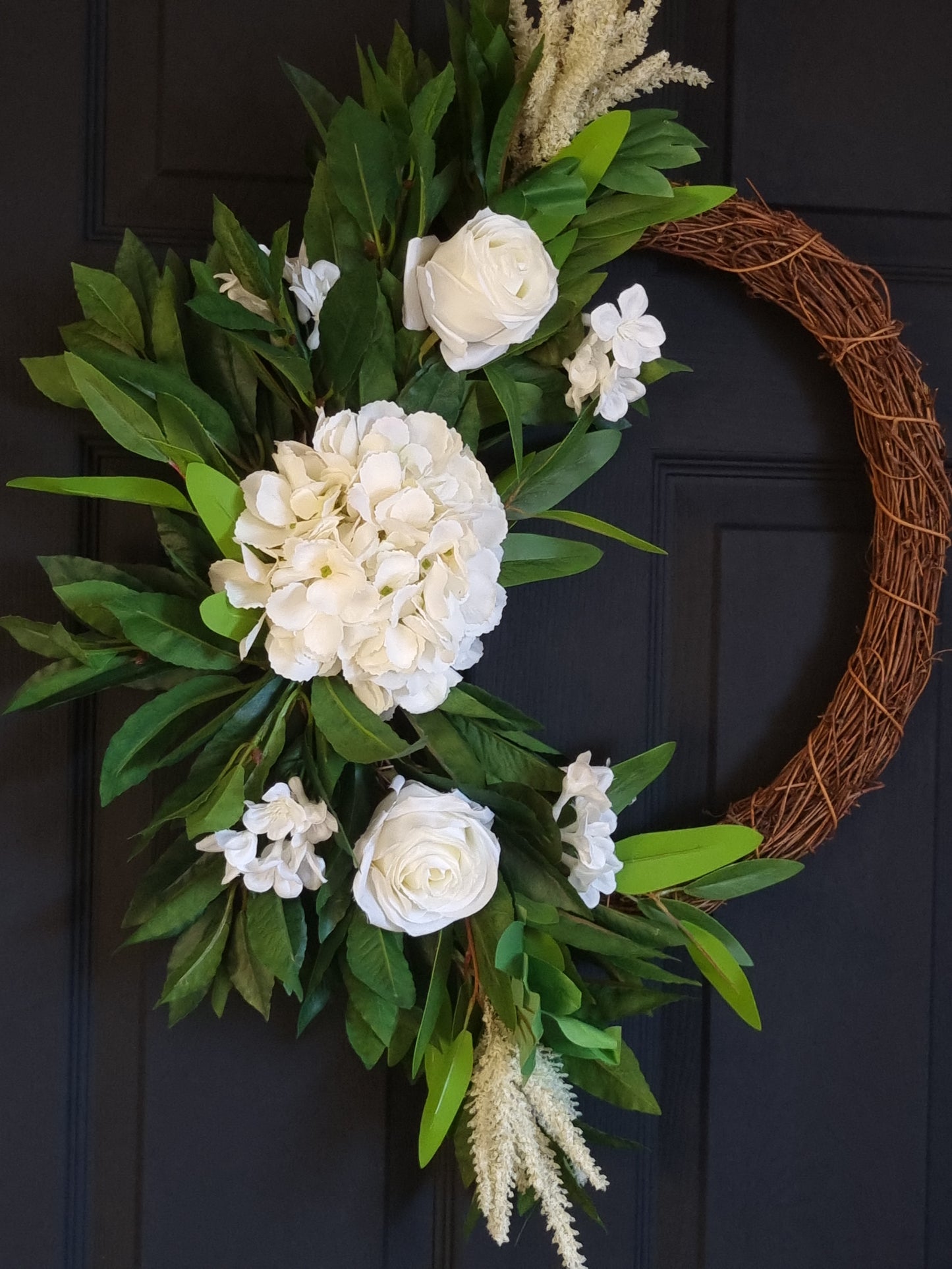 Real touch white hydrangea and rose front door wreath