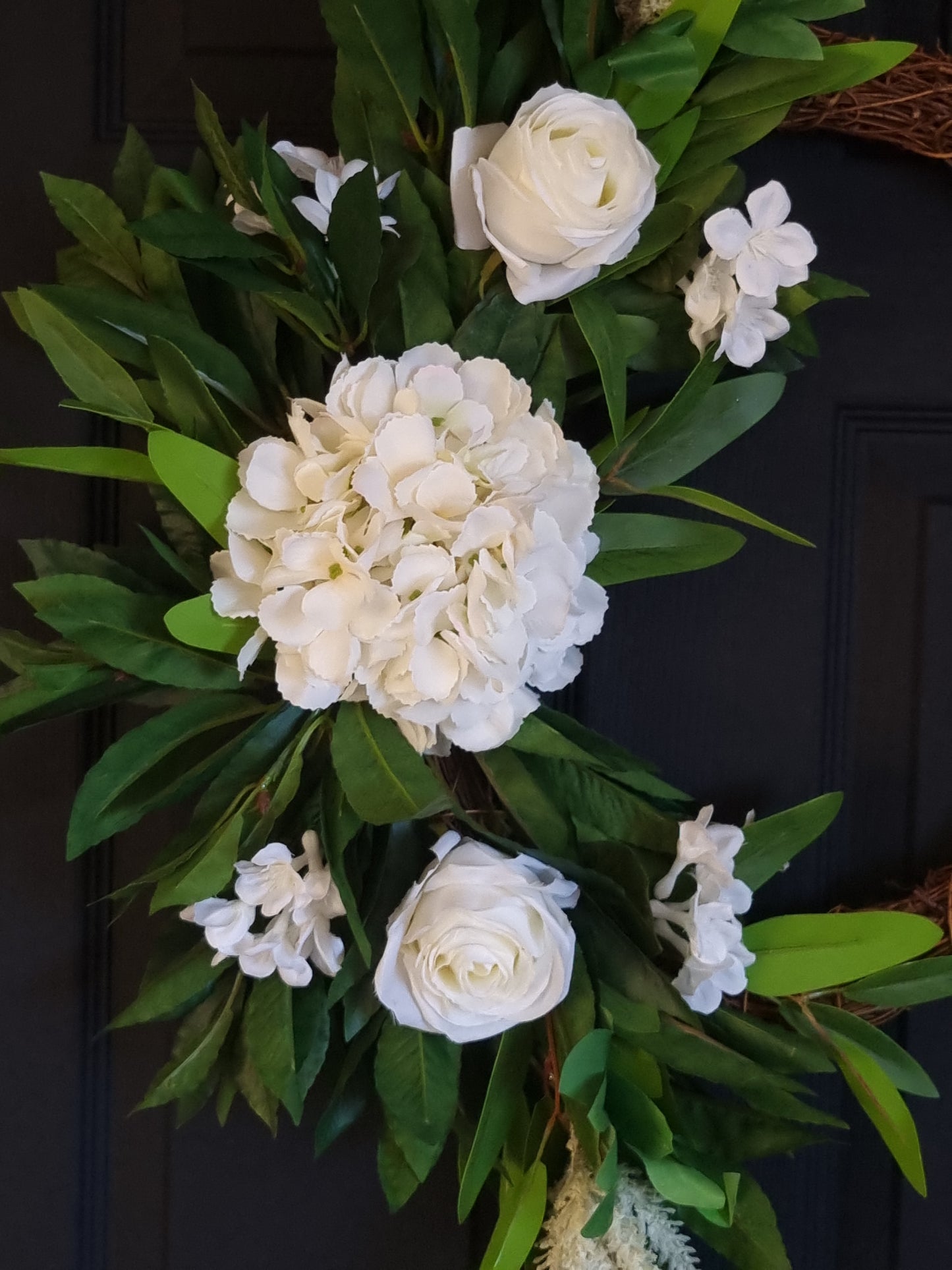 Real touch white hydrangea and rose front door wreath