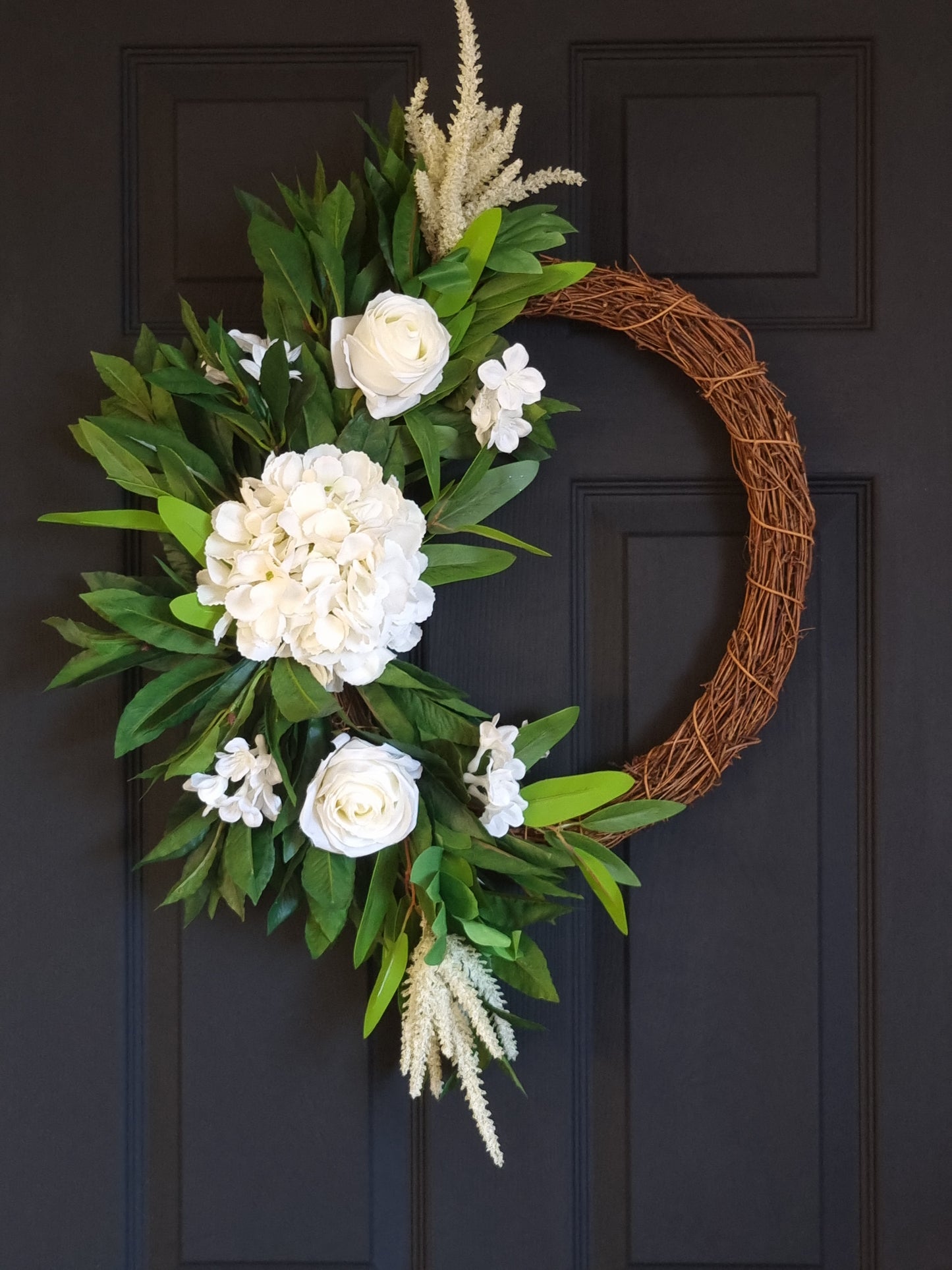 Real touch white hydrangea and rose front door wreath