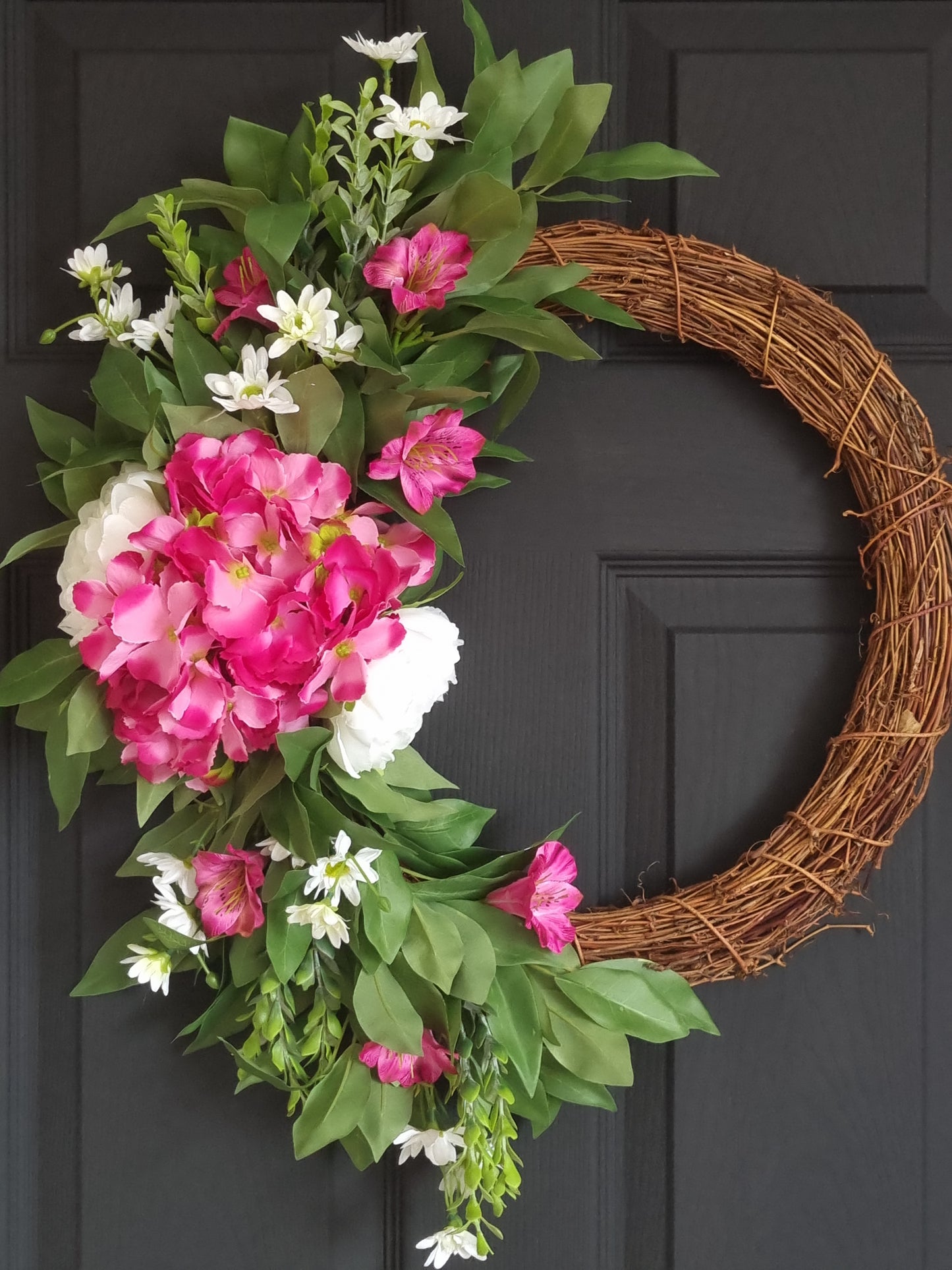 Real touch pink and white frontdoor floral wreath