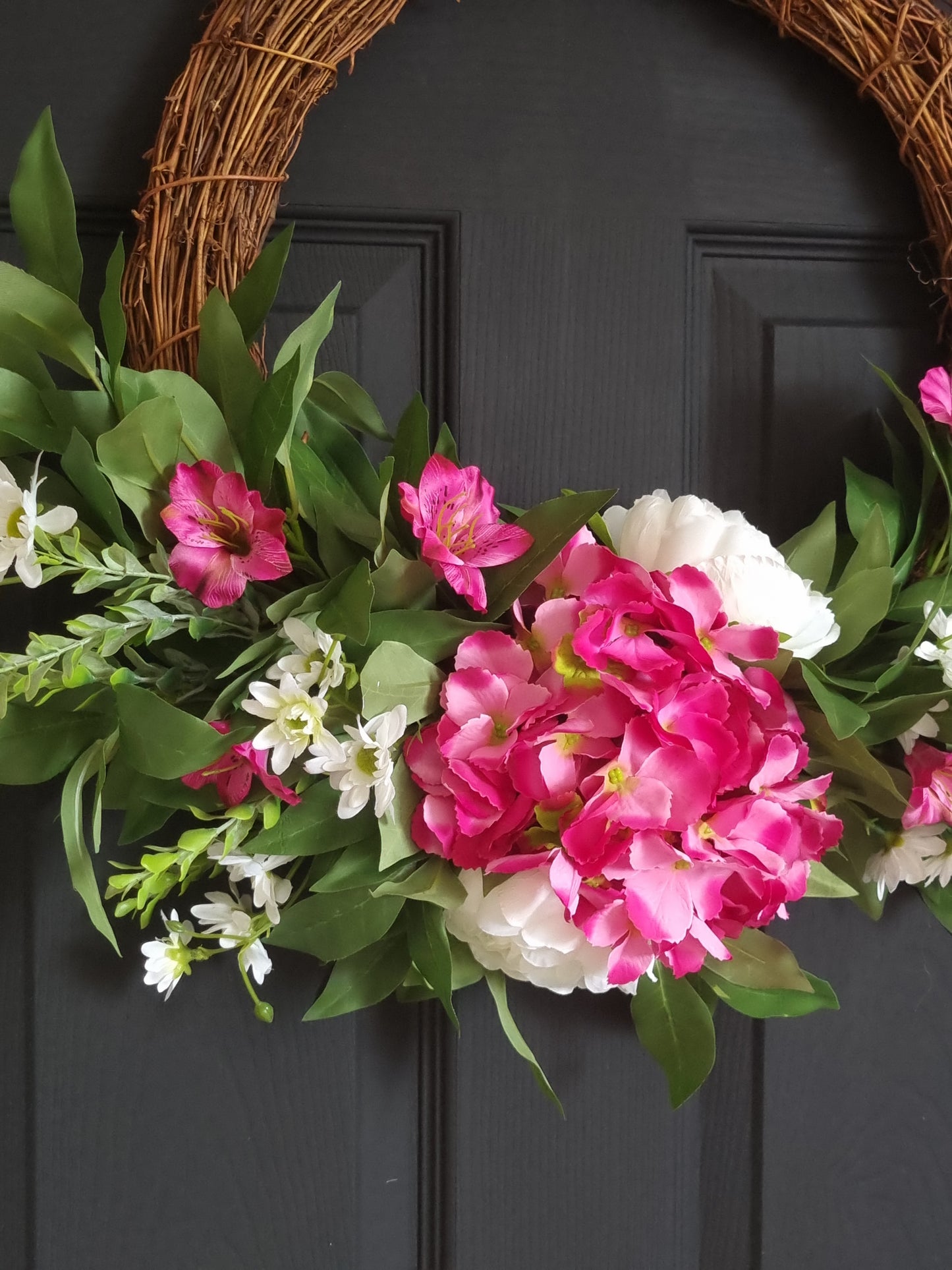 Real touch pink and white frontdoor floral wreath