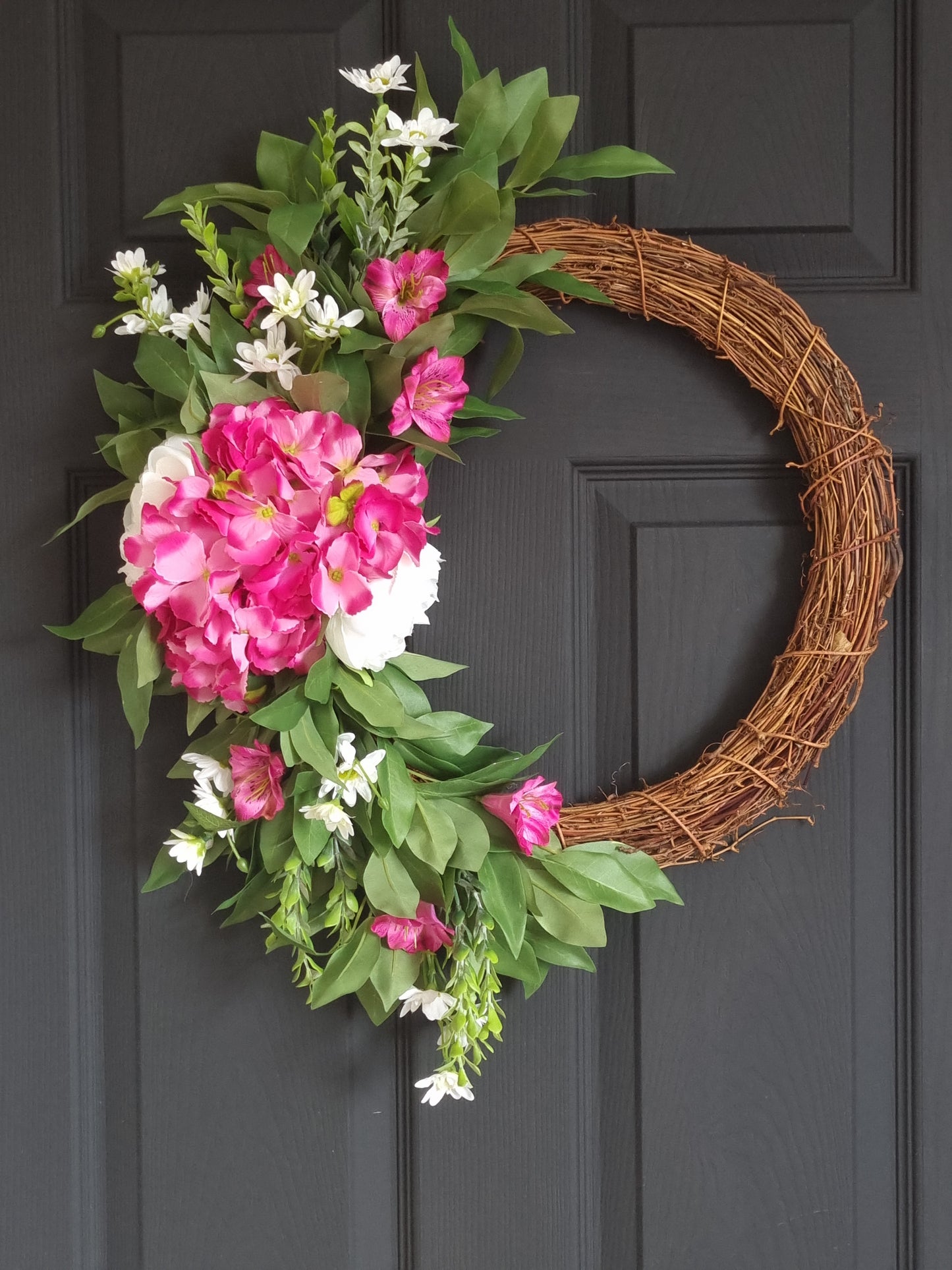 Real touch pink and white frontdoor floral wreath