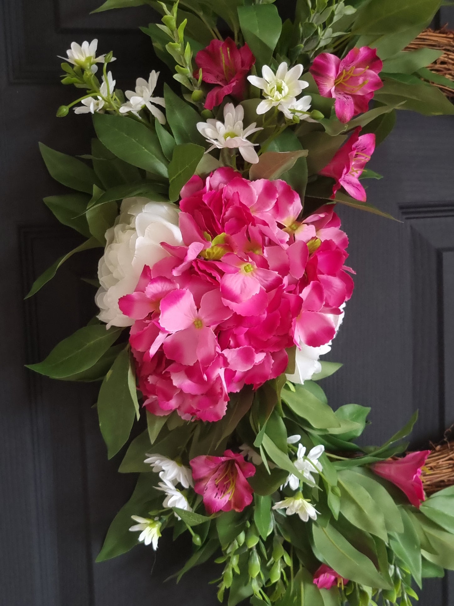 Real touch pink and white frontdoor floral wreath