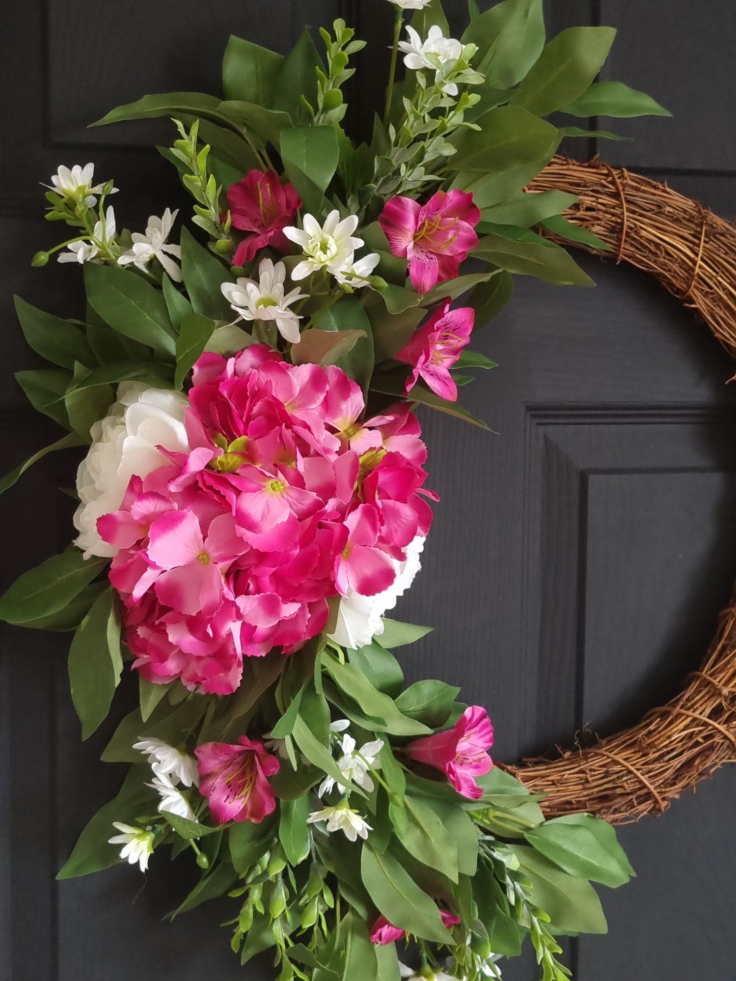 Real touch pink and white frontdoor floral wreath