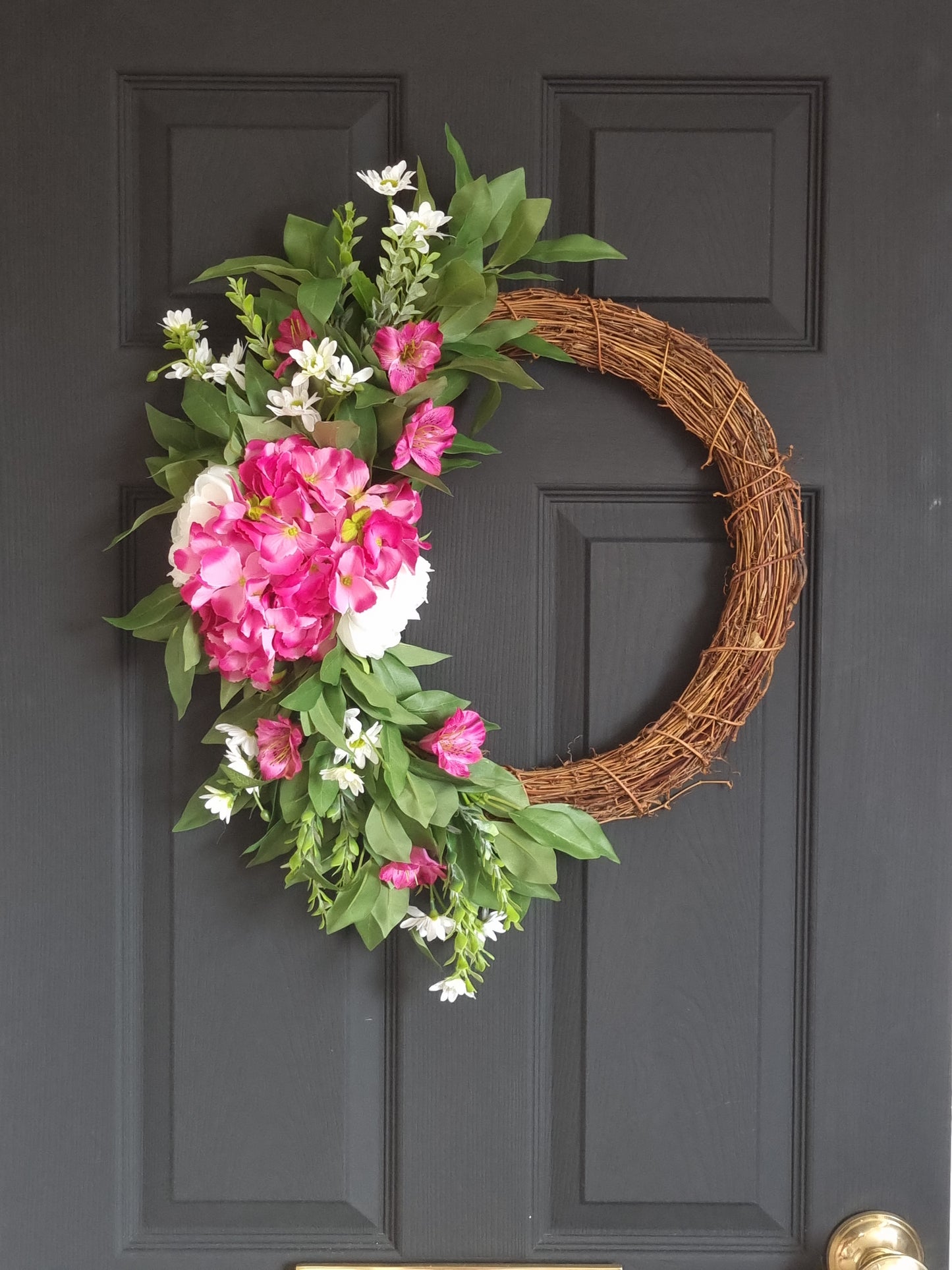 Real touch pink and white frontdoor floral wreath