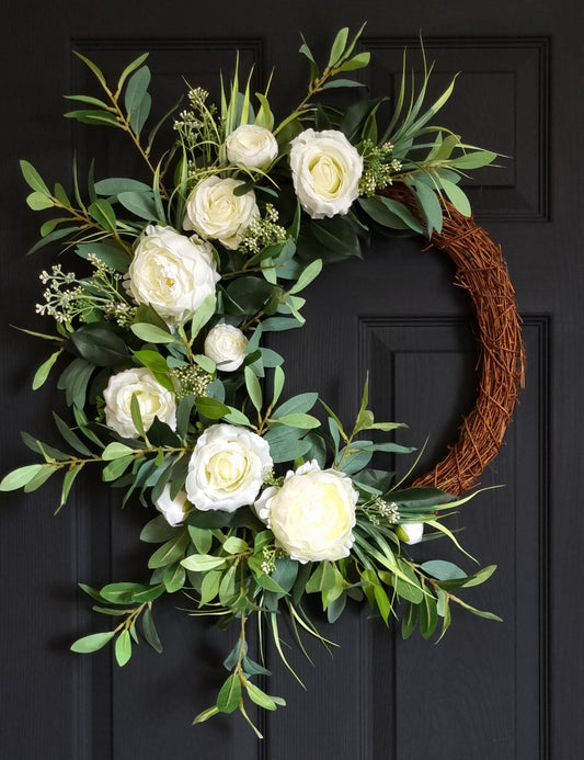 Luxury white rose and peony wreath