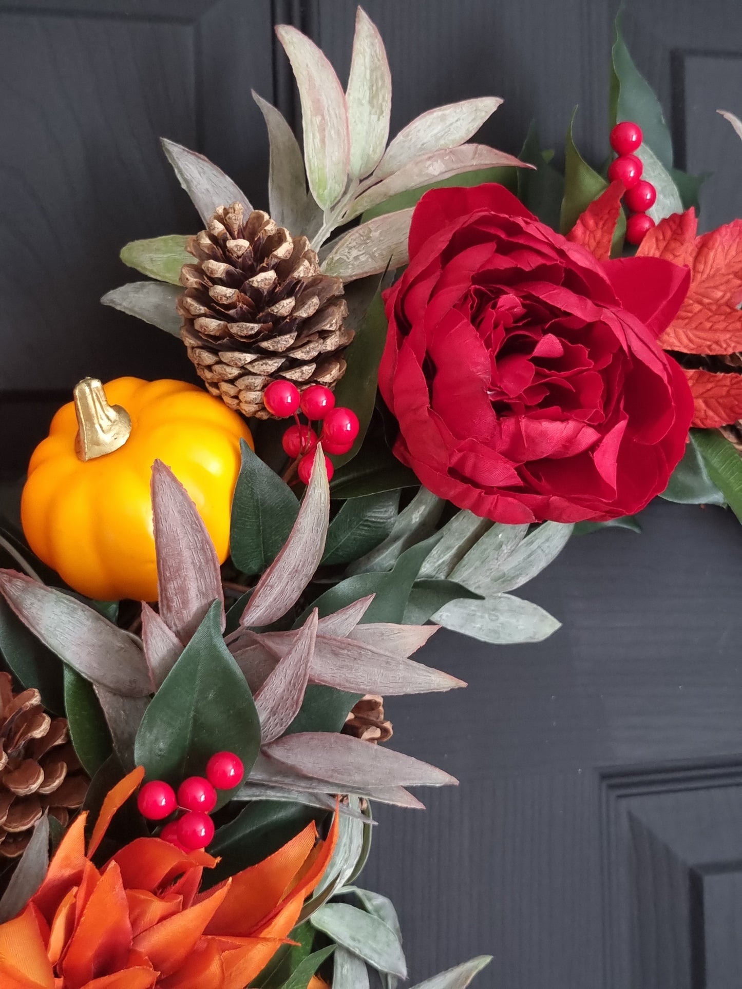 Luxury orange pumpkin and red rose wreath