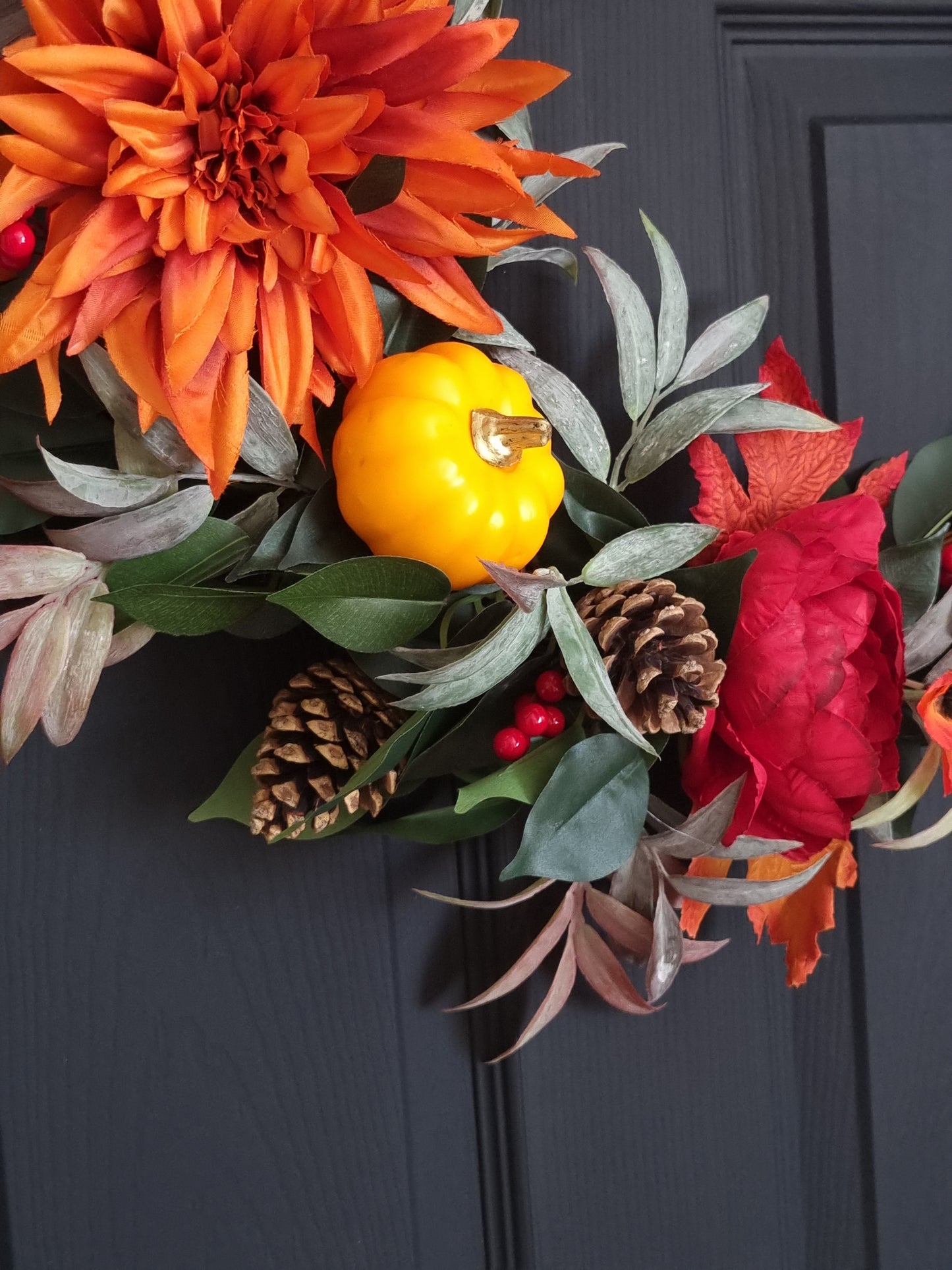 Luxury orange pumpkin and red rose wreath