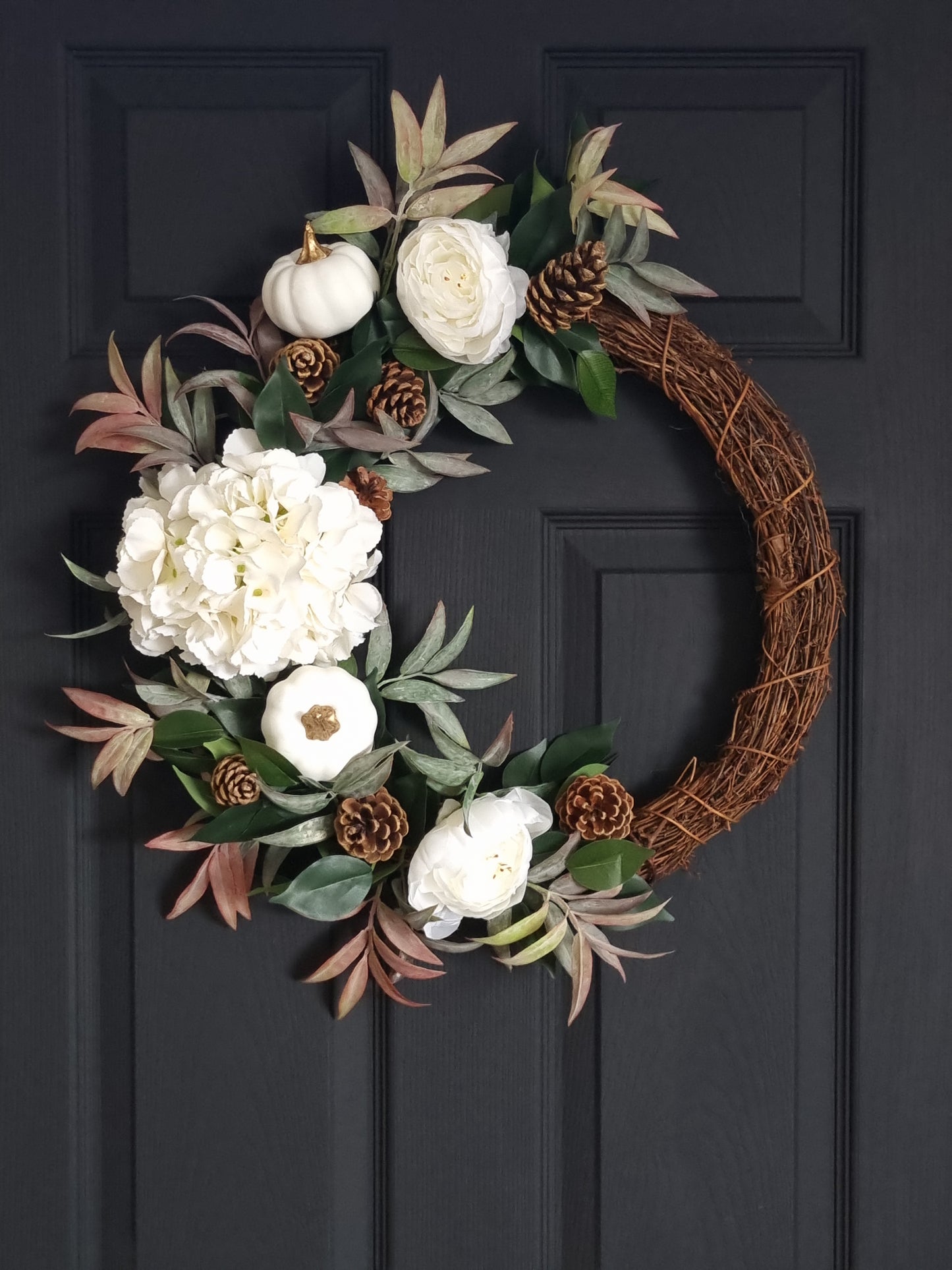 Luxury hydrangea pumpkin autumn wreath