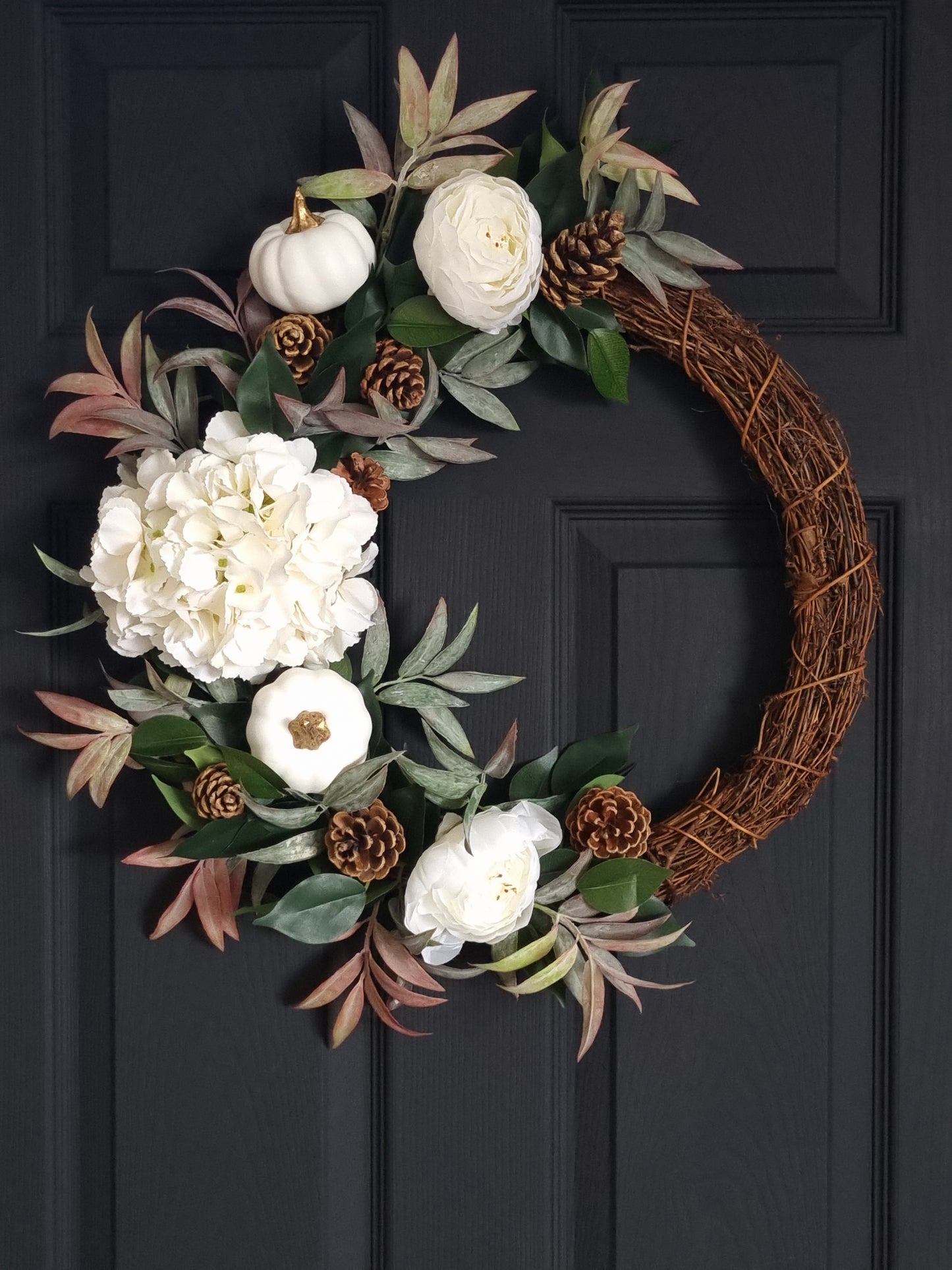 Luxury hydrangea pumpkin autumn wreath