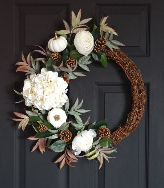 Luxury hydrangea pumpkin autumn wreath