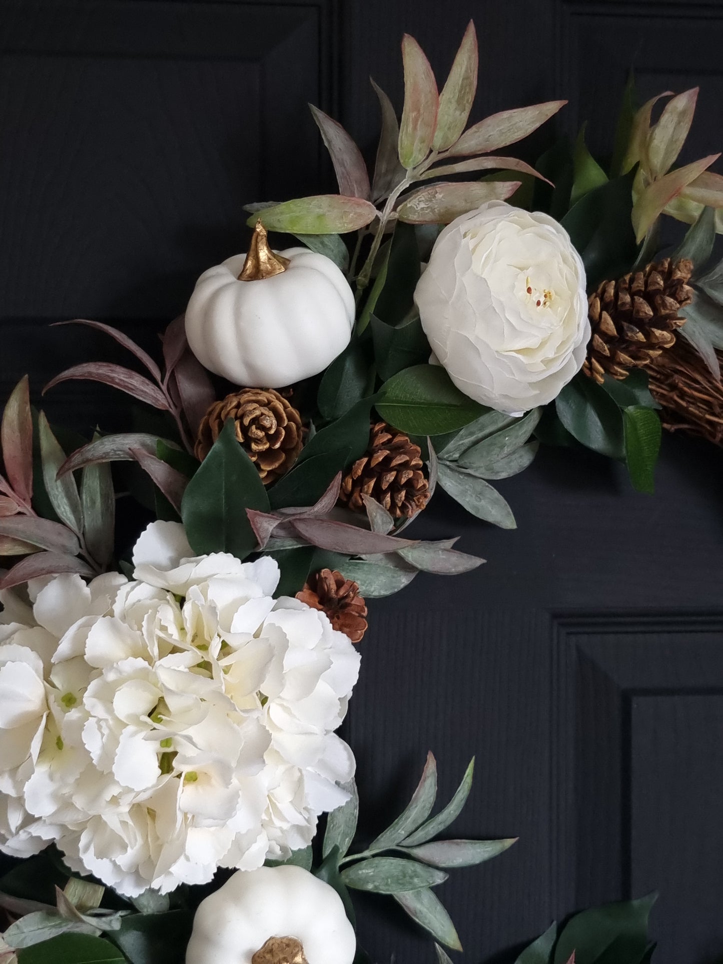 Luxury hydrangea pumpkin autumn wreath