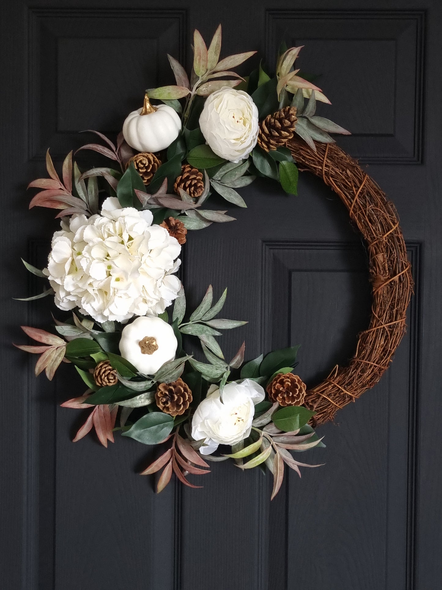 Luxury hydrangea pumpkin autumn wreath