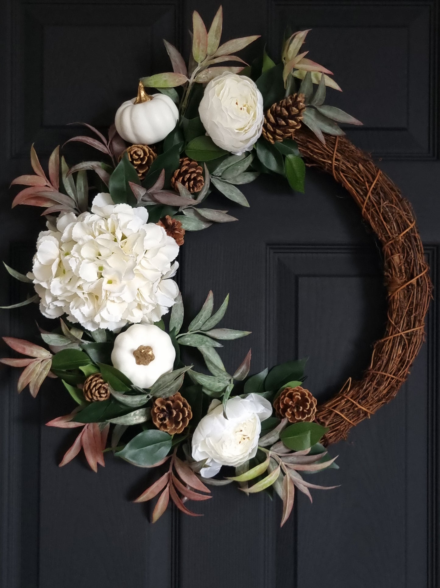 Luxury hydrangea pumpkin autumn wreath