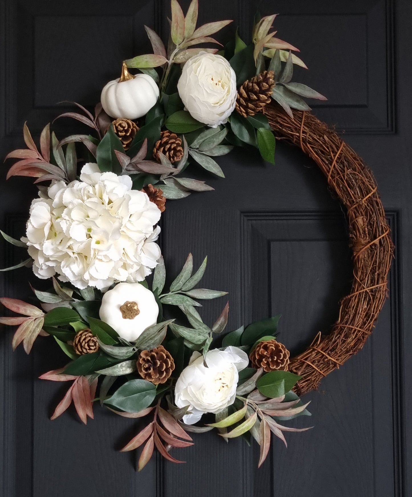 Luxury hydrangea pumpkin autumn wreath