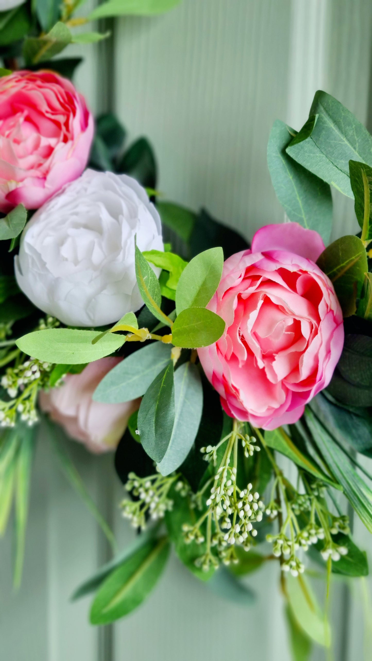 Luxury artificial half white and pink peony front door wreath