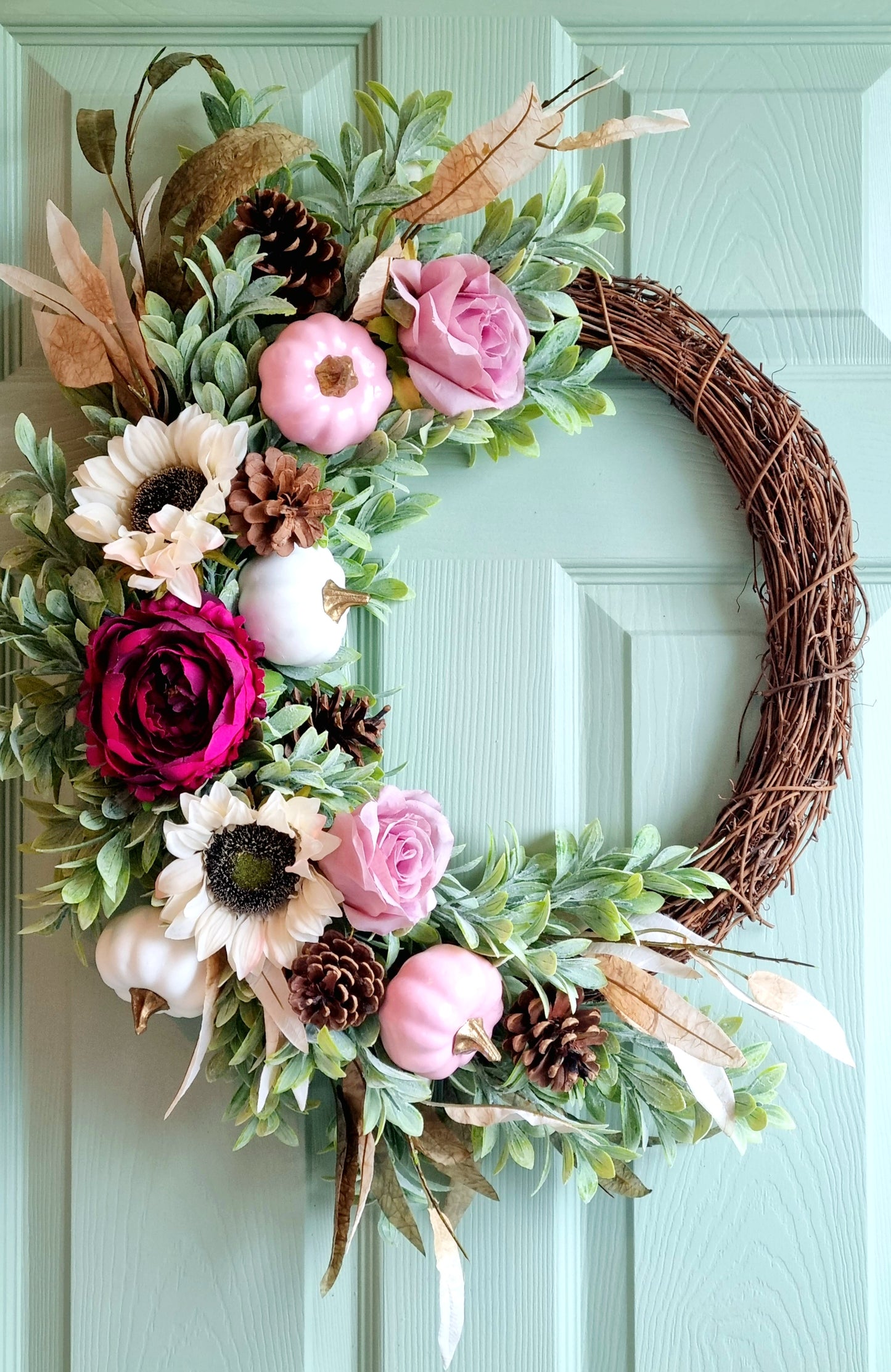 Luxury Autumn / fall magneta peony and pink front door wreath