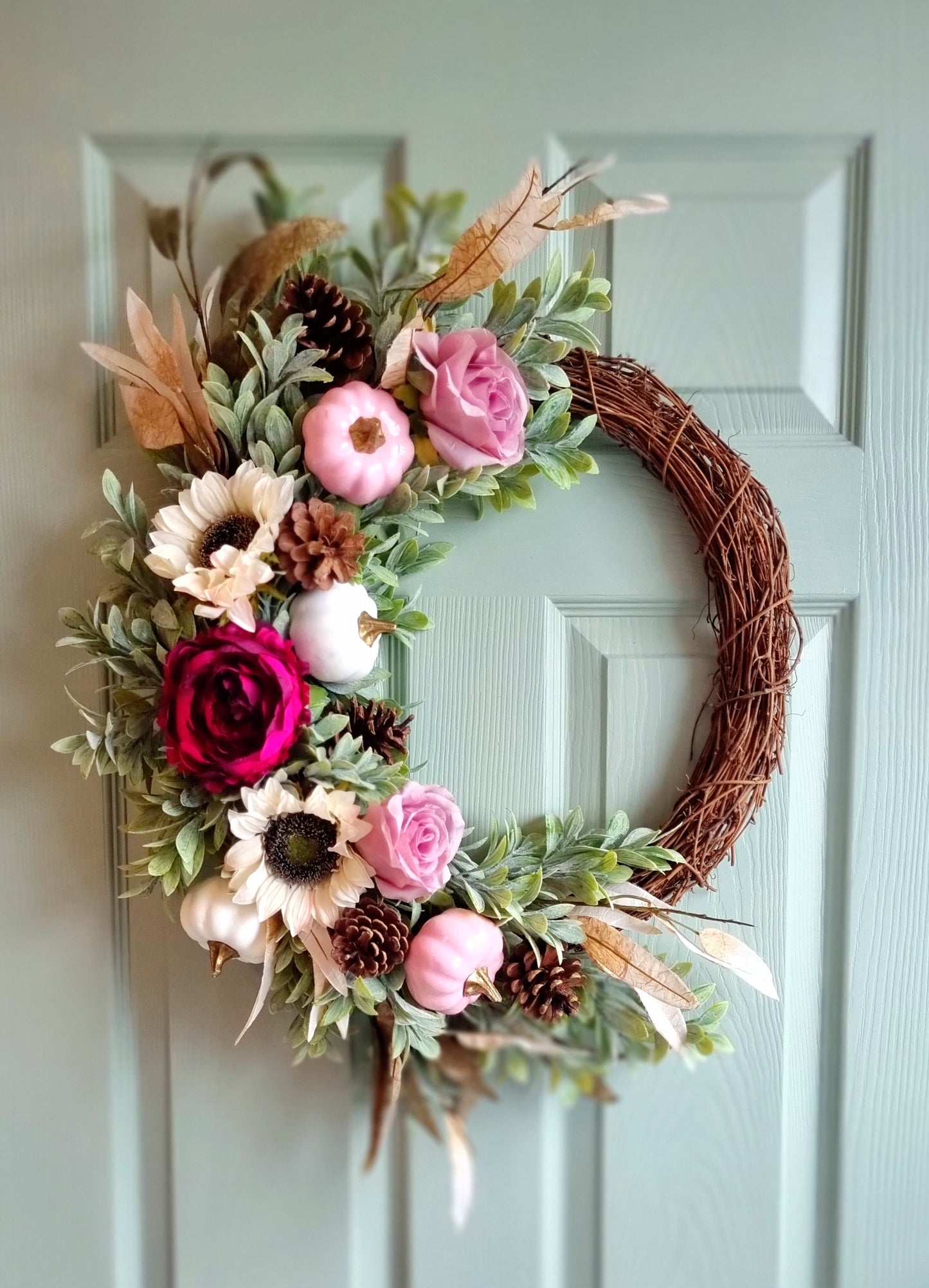 Luxury Autumn / fall magneta peony and pink front door wreath