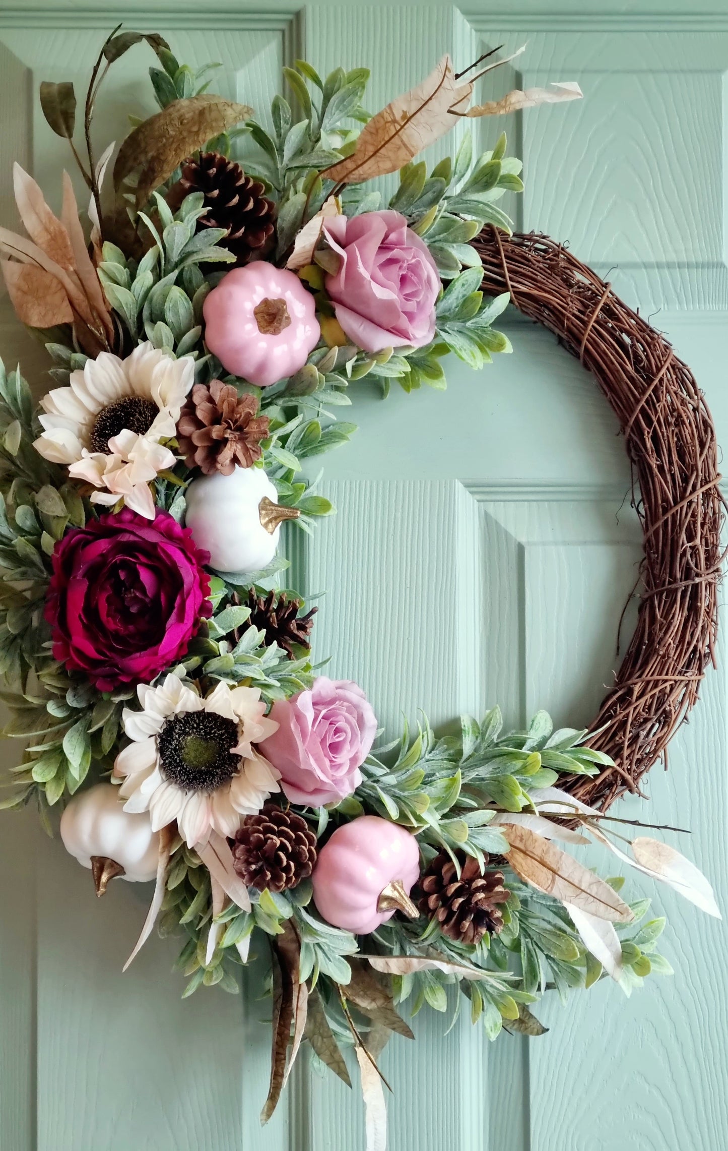 Luxury Autumn / fall magneta peony and pink front door wreath