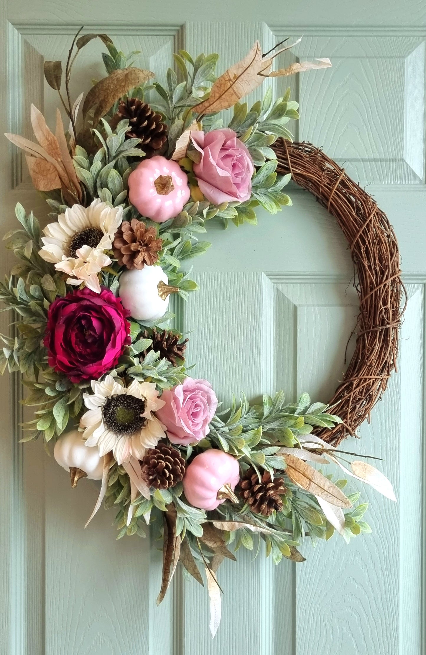 Luxury Autumn / fall magneta peony and pink front door wreath