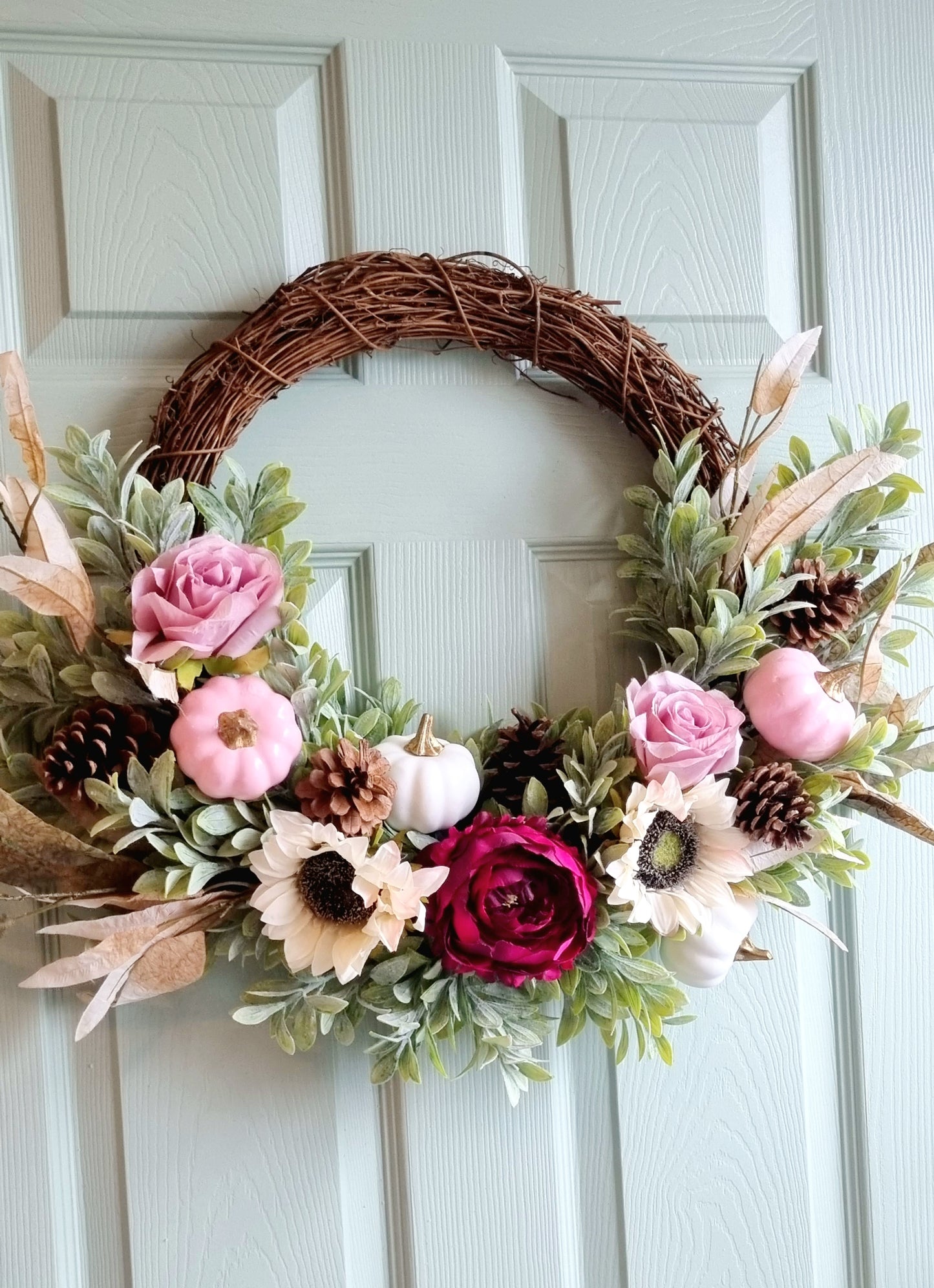 Luxury Autumn / fall magneta peony and pink front door wreath