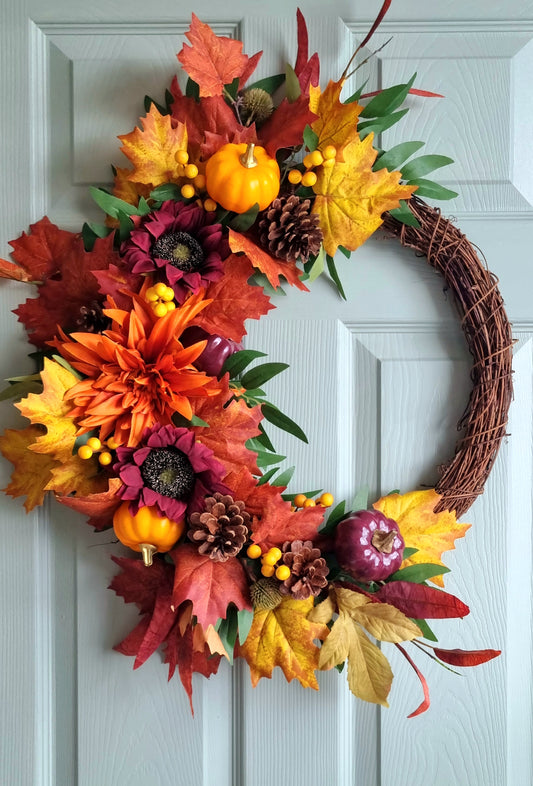 Luxury burnt orange autumn/ fall front door wreath