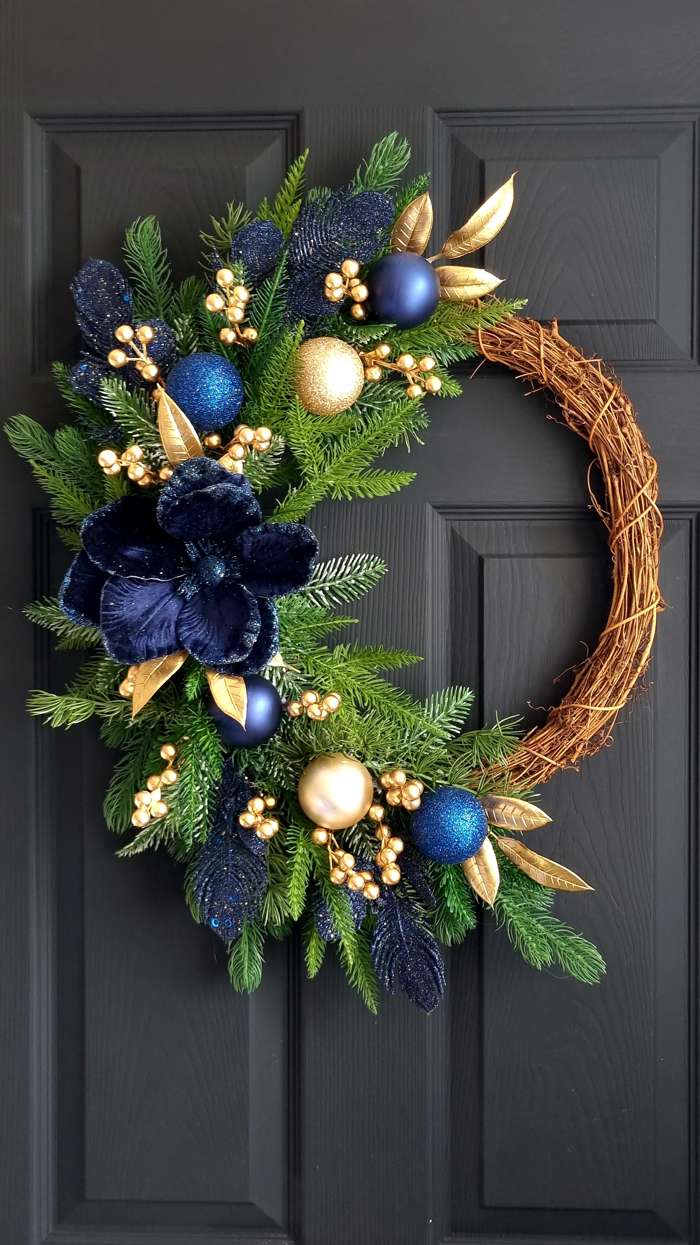 Christmas Wreath, Navy Blue And factory Gold Wreath