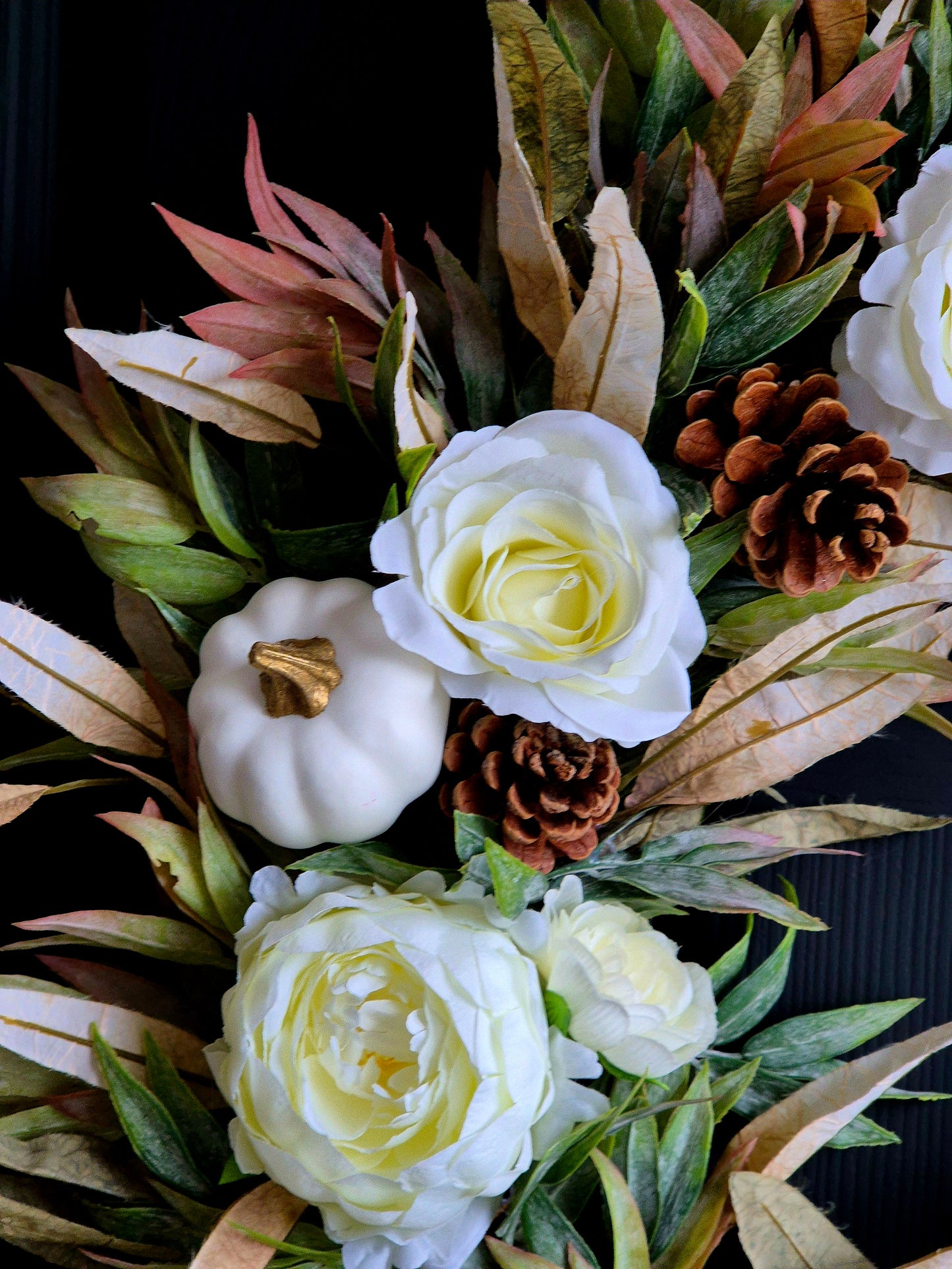 Luxury Autumn white rose and peony front door wreath