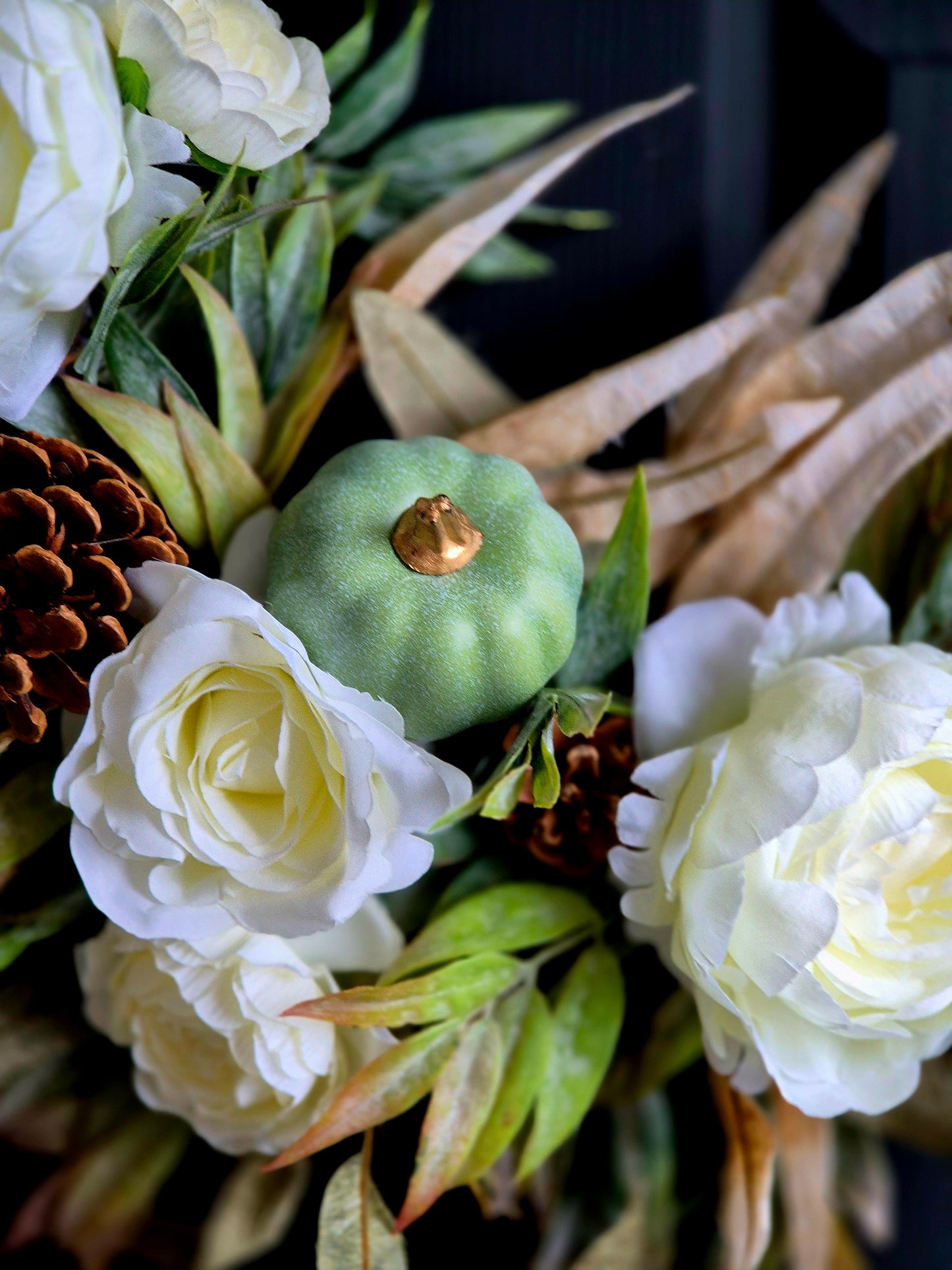 Luxury Autumn white rose and peony front door wreath