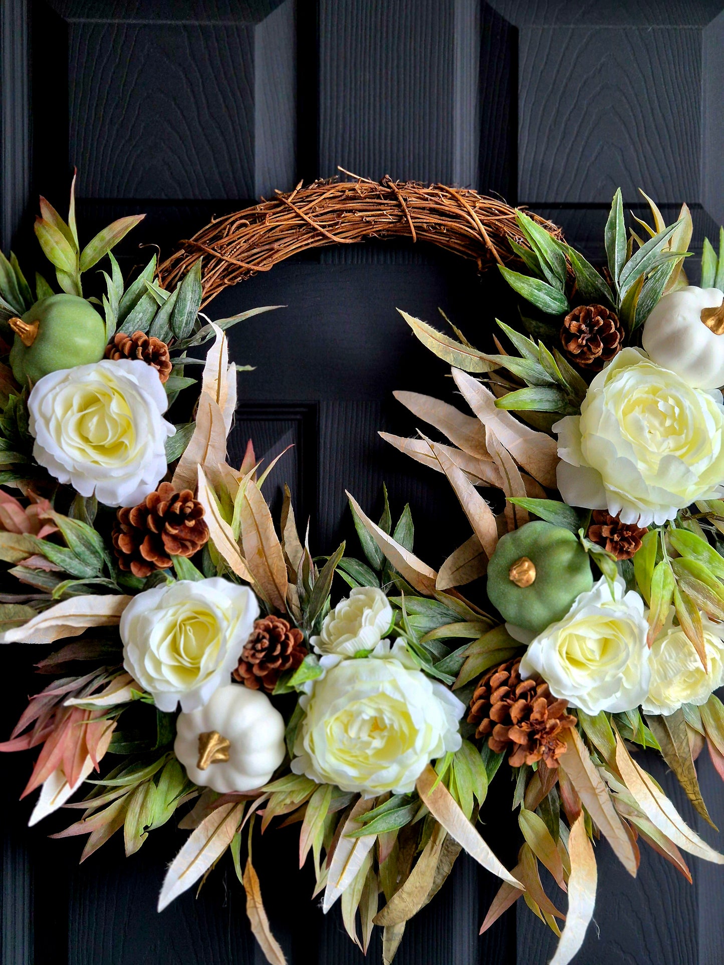 Luxury Autumn white rose and peony front door wreath