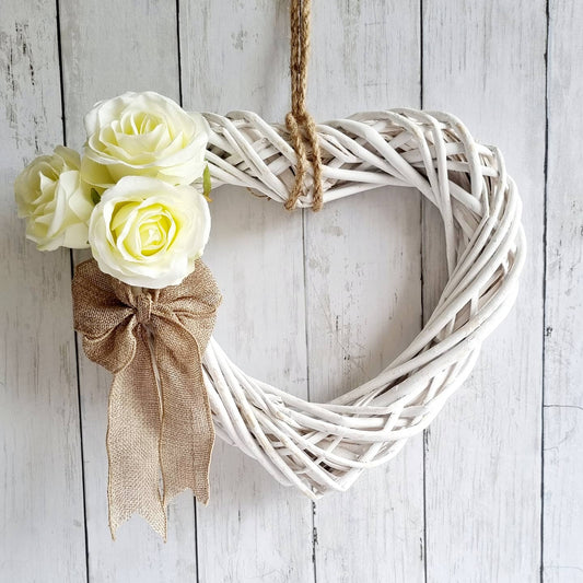 Heart white rose front door wreath