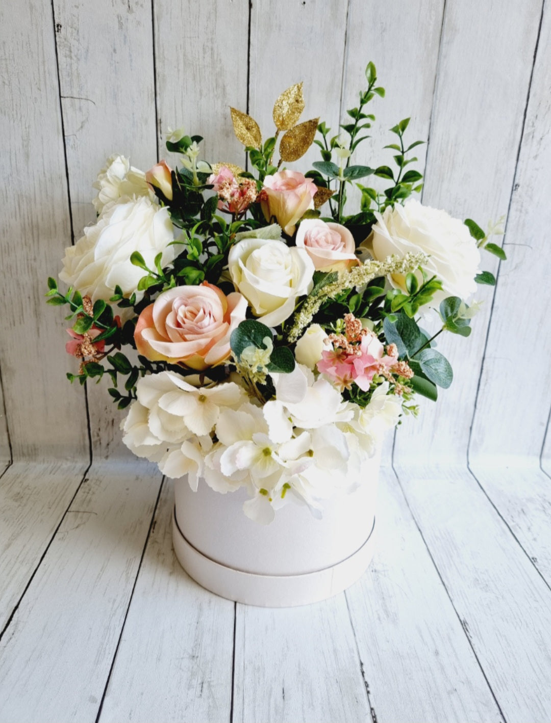 Luxury white peony and pink floral hatbox