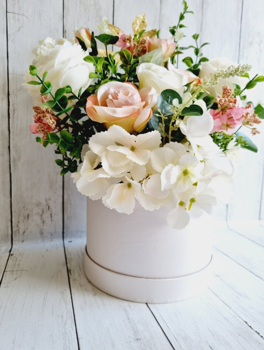 Luxury white peony and pink floral hatbox